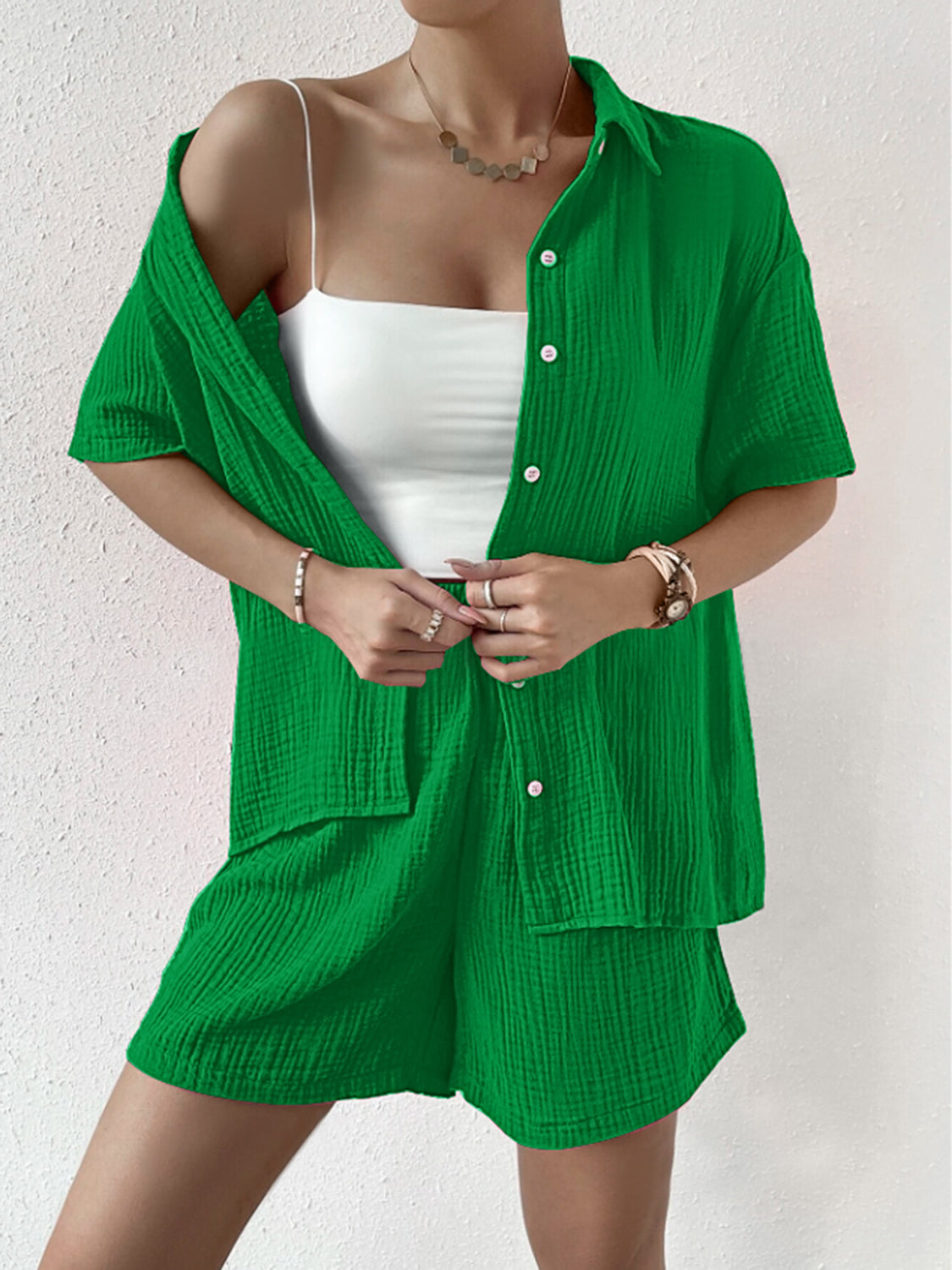 Button Up Half Sleeve Top and Shorts Set