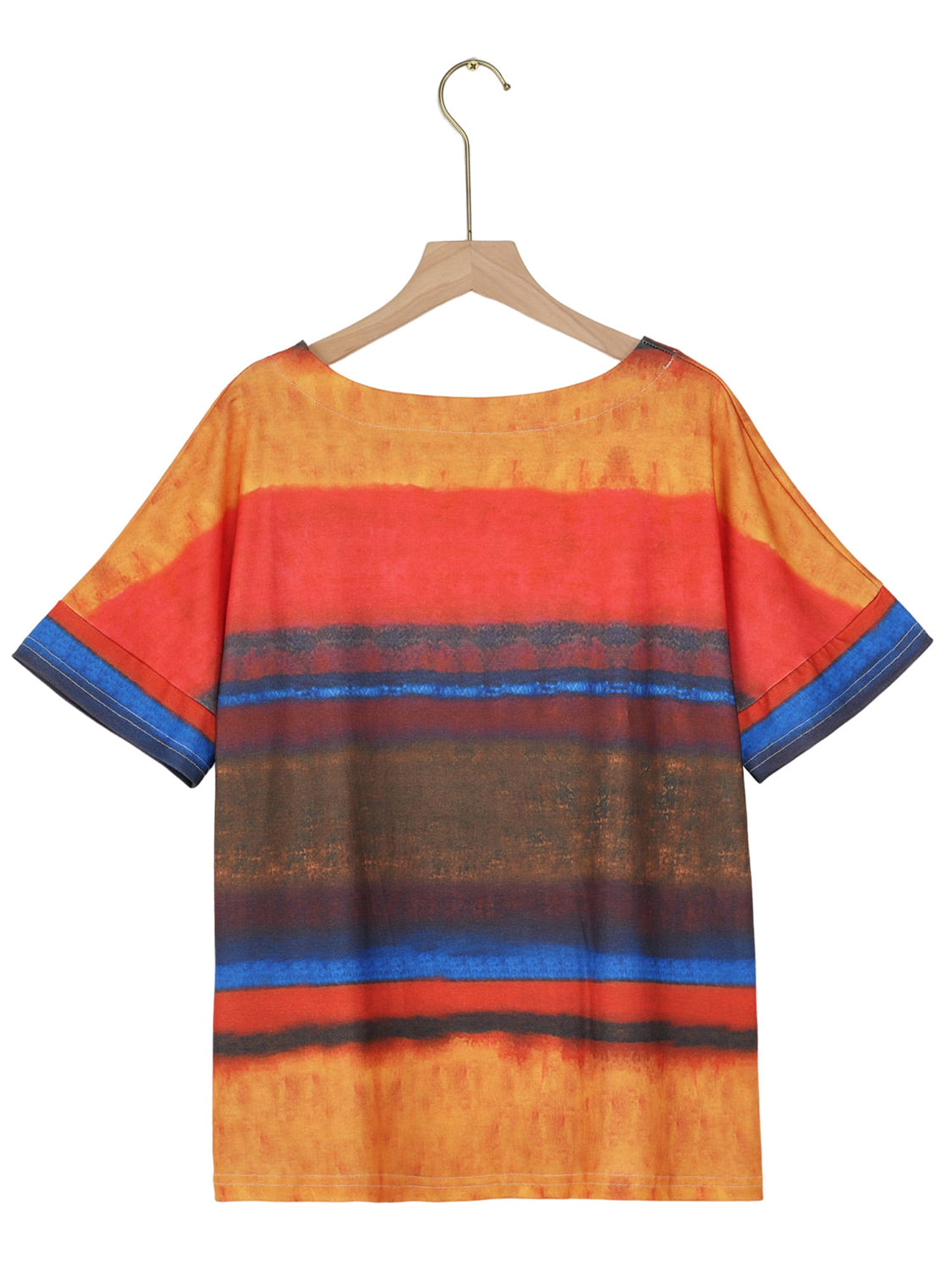 Full Size Color Block Round Neck Half Sleeve T-Shirt