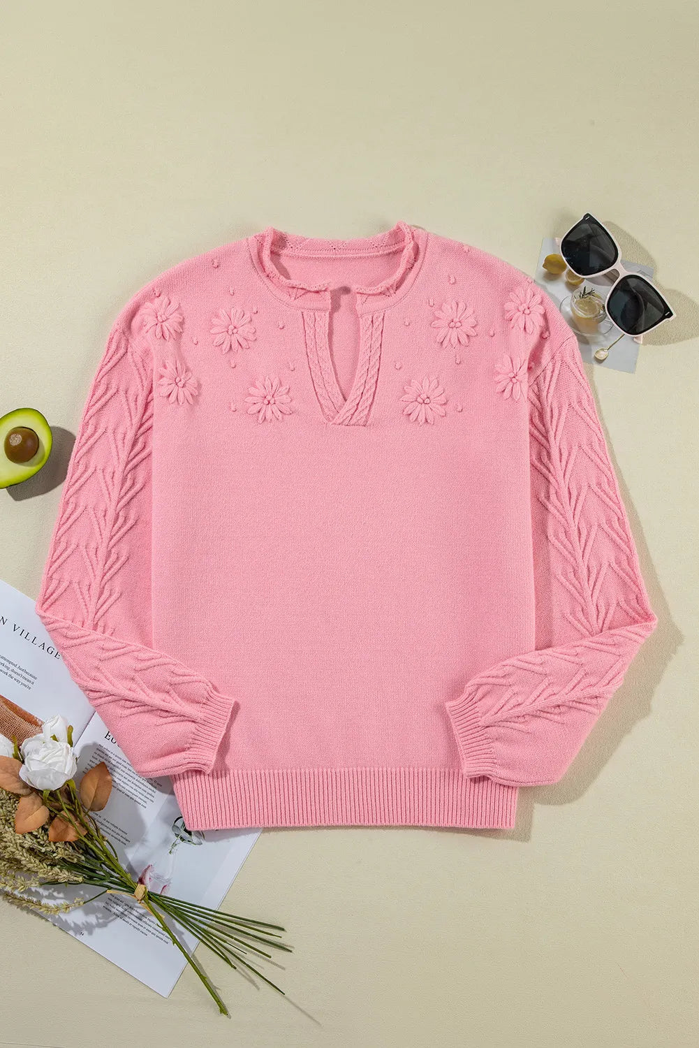 Notched Long Sleeve Sweater