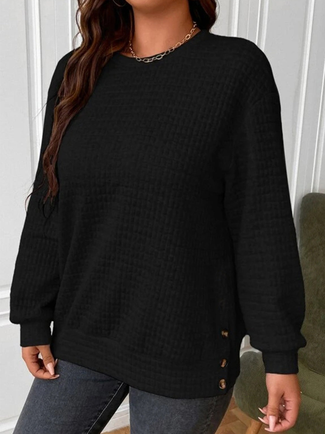 Texture Round Neck Long Sleeve Sweatshirt