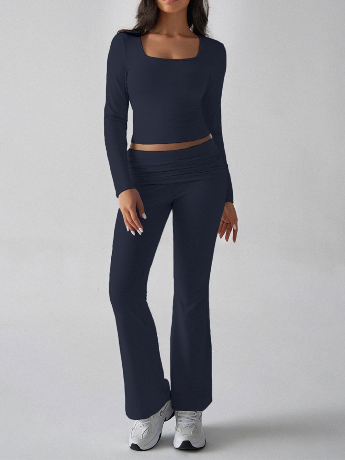 Devine Square Neck Long Sleeve Top and Pants Set