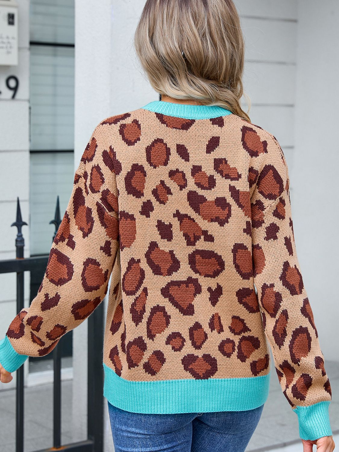 Leopard Round Neck Long Sleeve Sweater