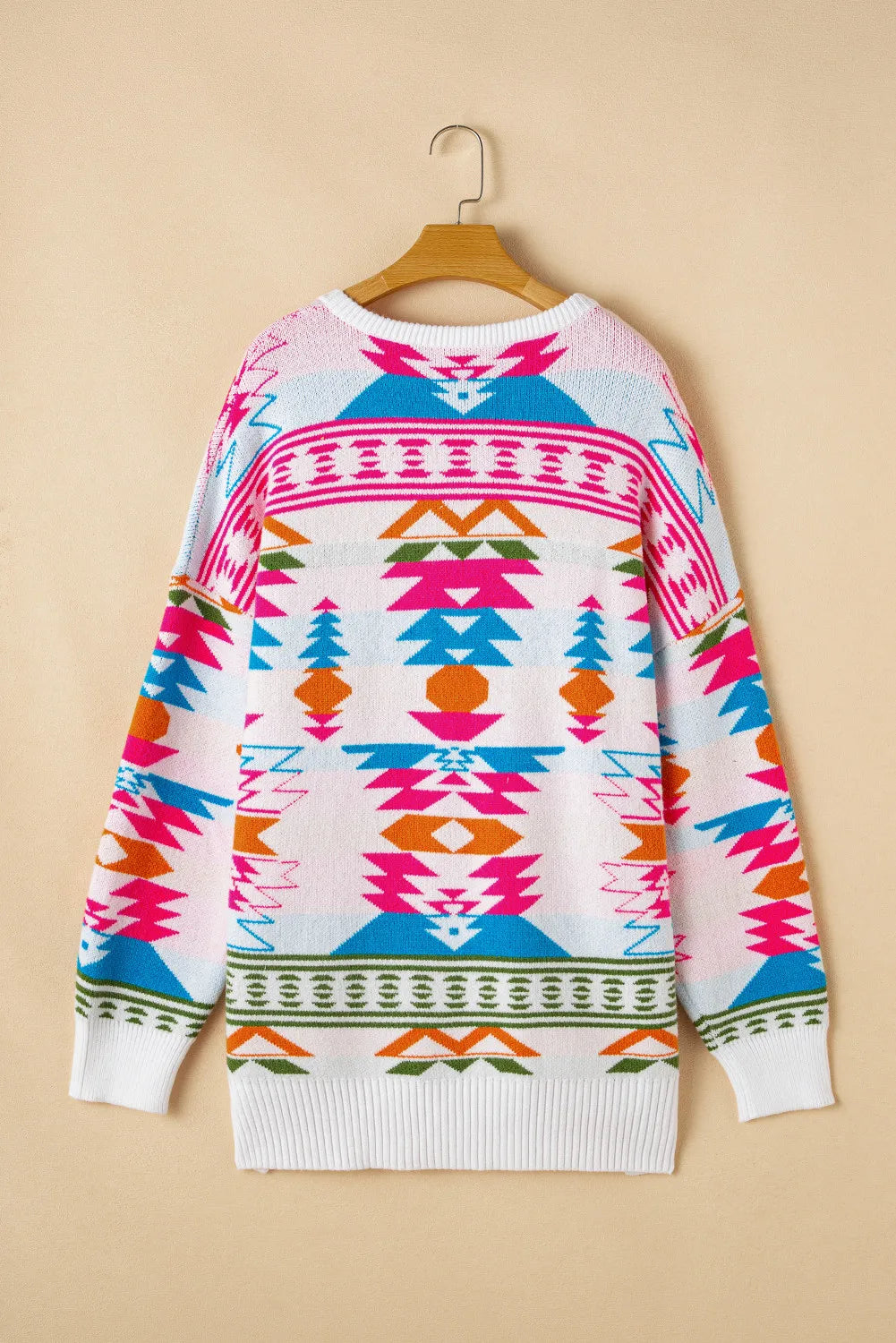 Geometric V-Neck Long Sleeve Sweater