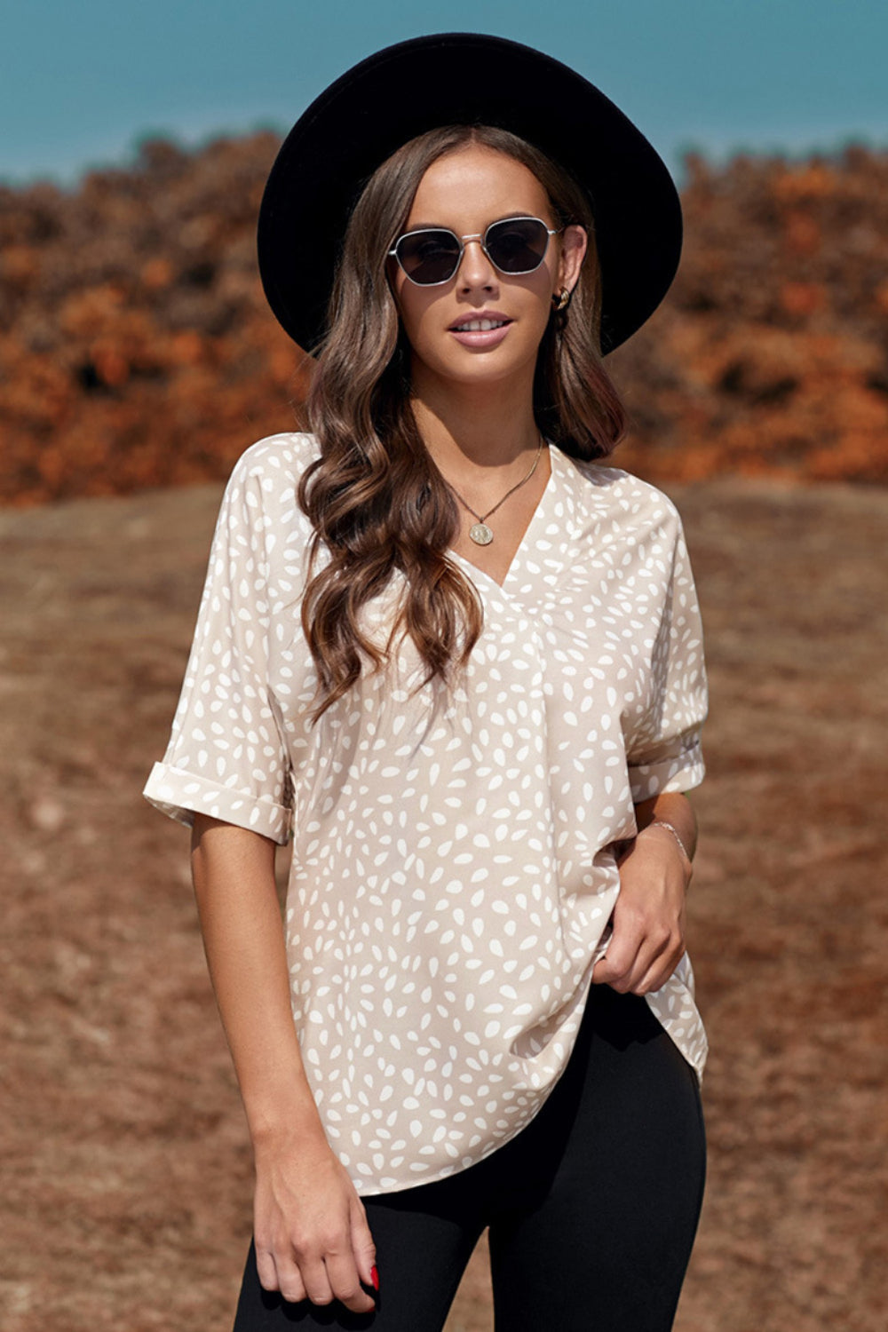 Printed V-Neck Half Sleeve Blouse