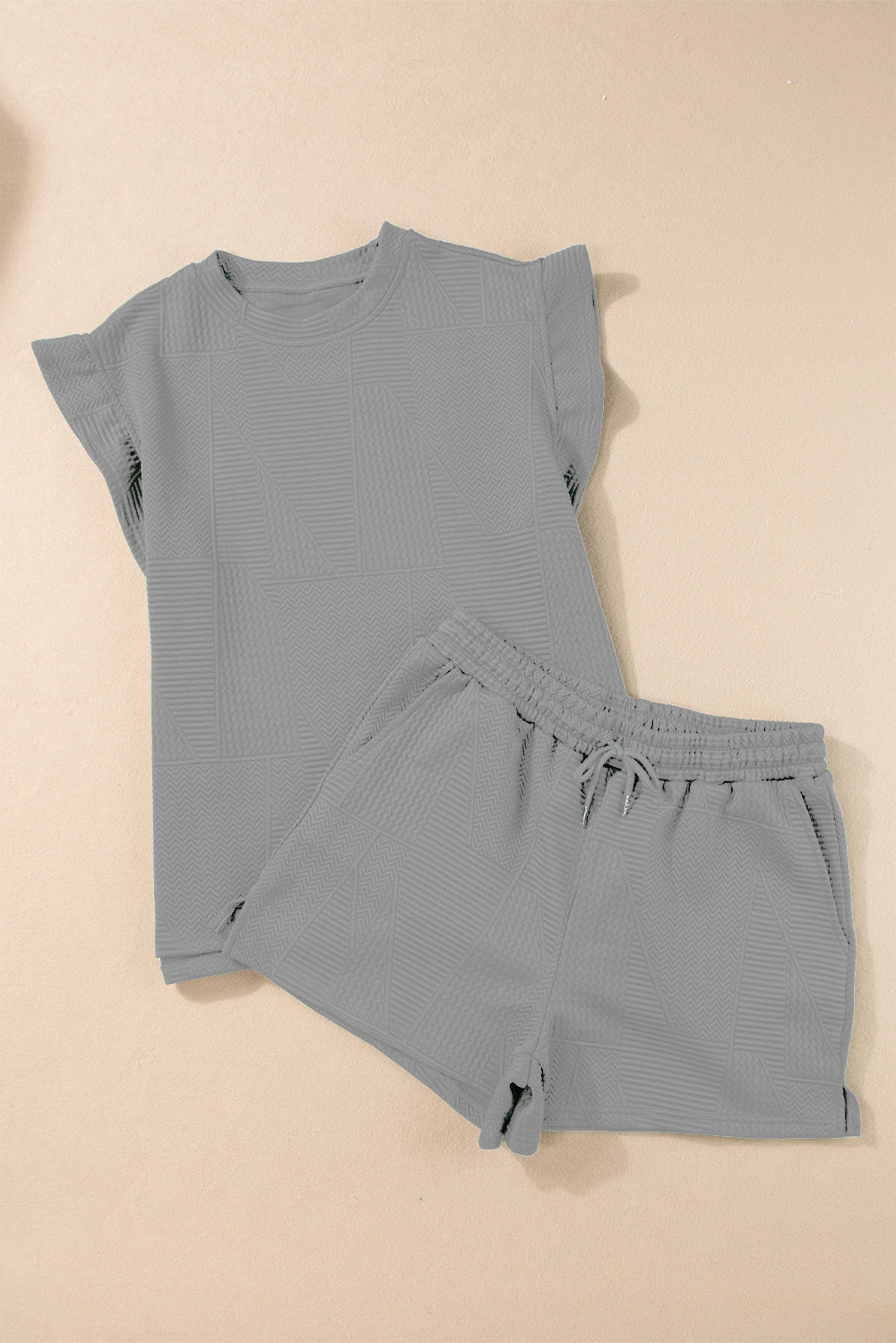 Slit Round Neck Top and Drawstring Shorts Set