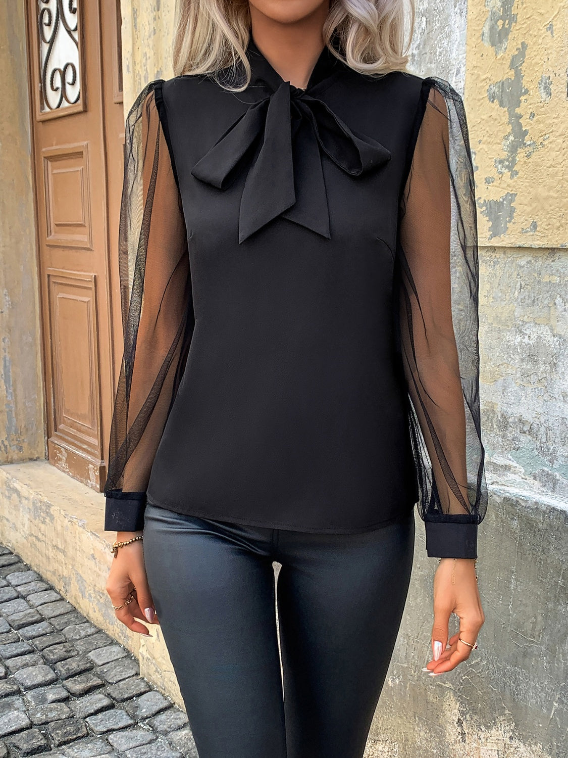 Tie Neck Long Sleeve Blouse