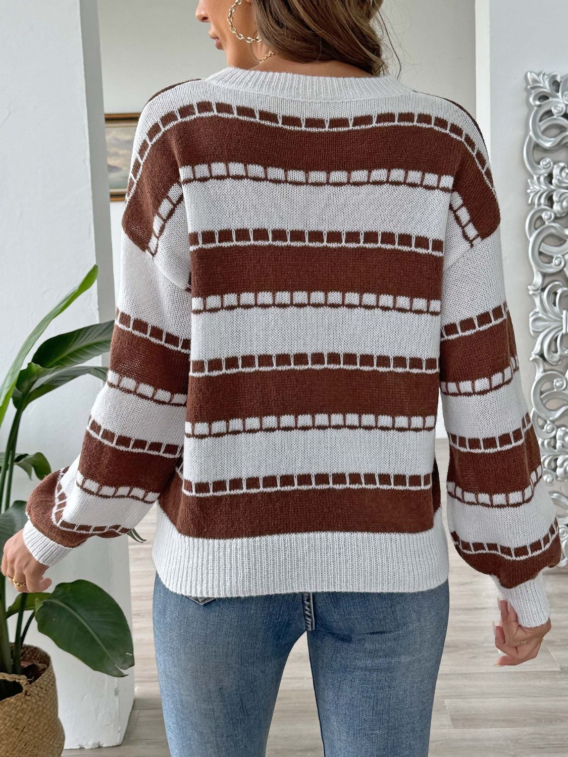 Heart Round Neck Long Sleeve Sweater