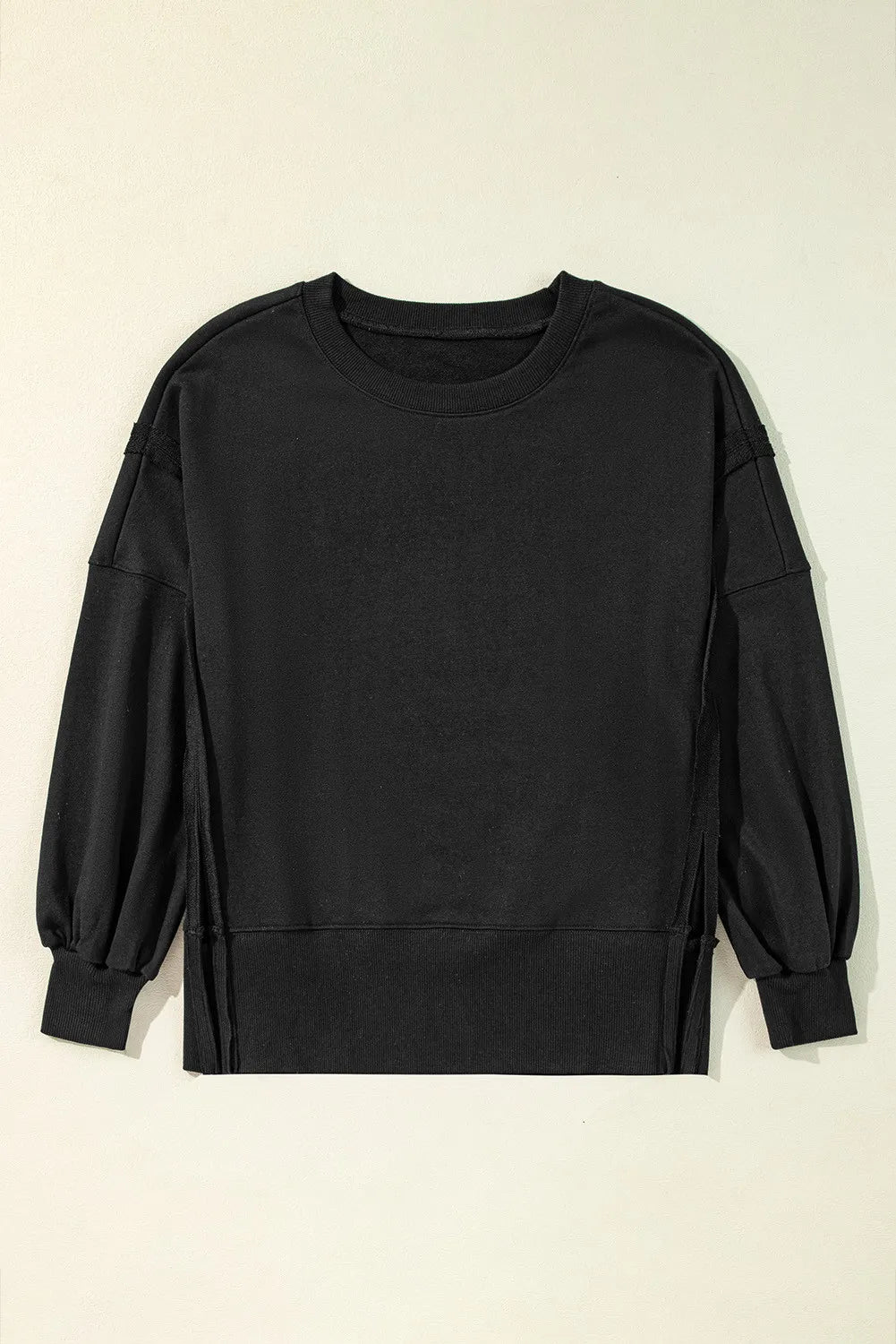 Exposed Seam Round Neck Long Sleeve Sweatshirt