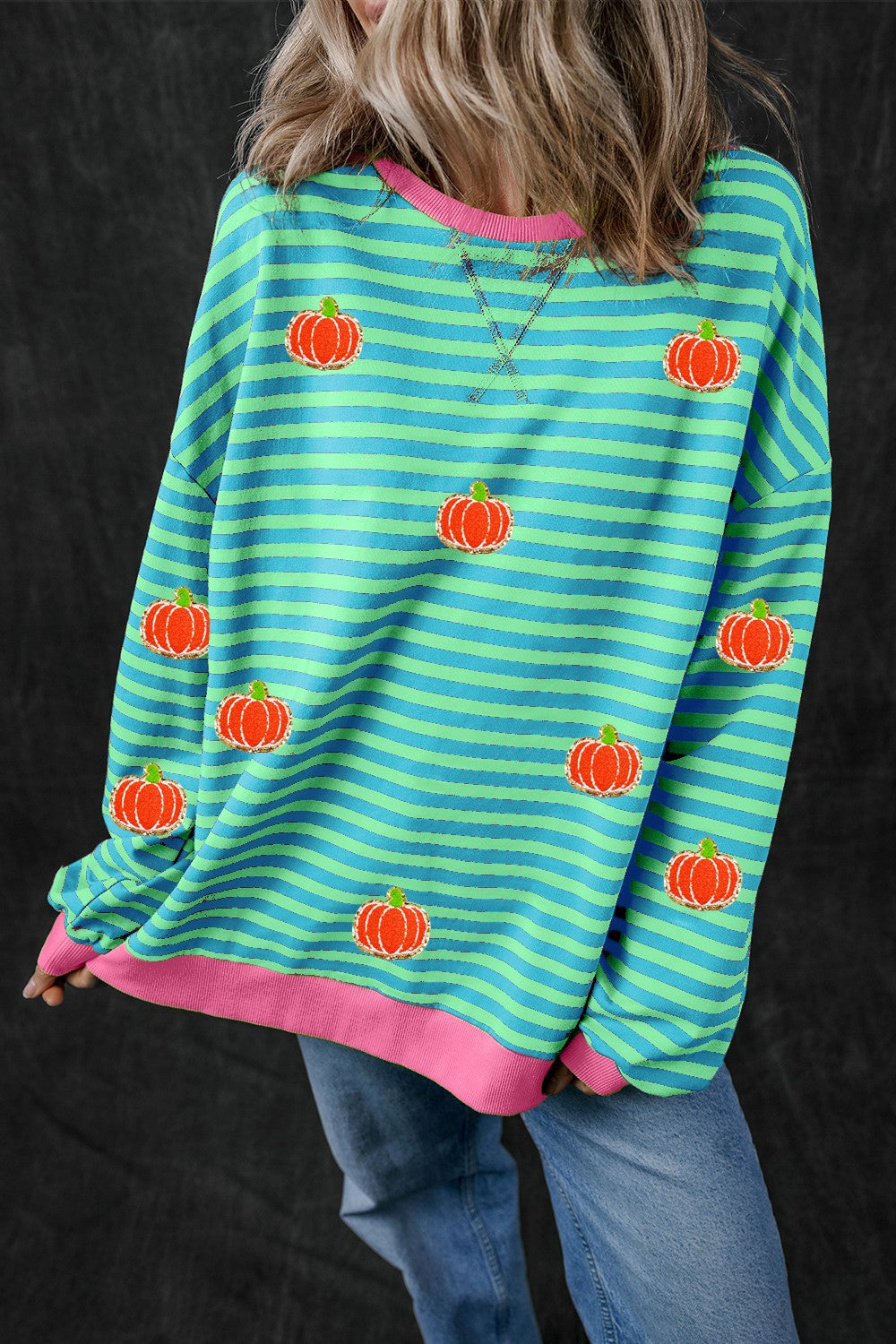 Pumpkin Striped Long Sleeve Sweatshirt