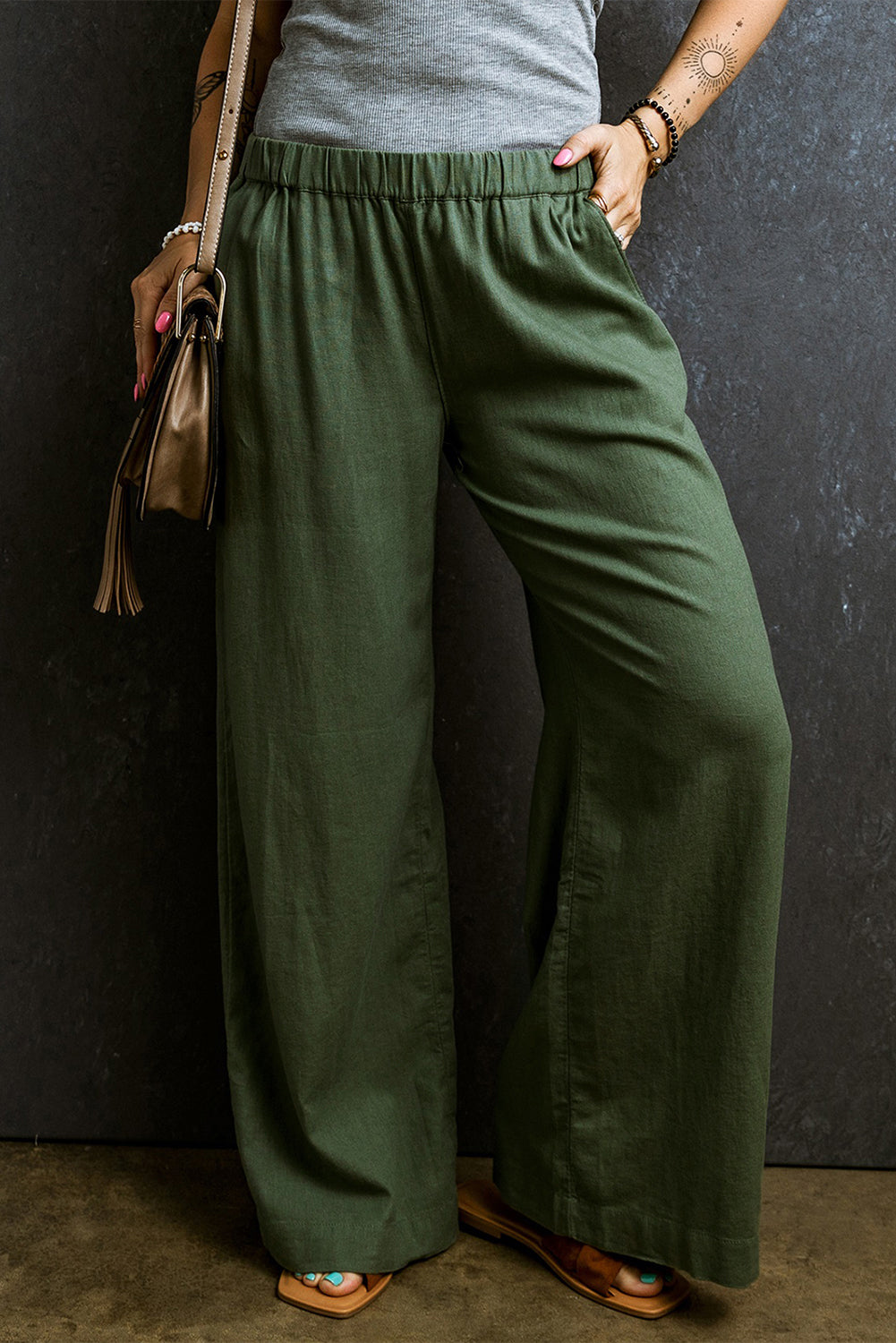 Elastic Waist Wide Leg Pants