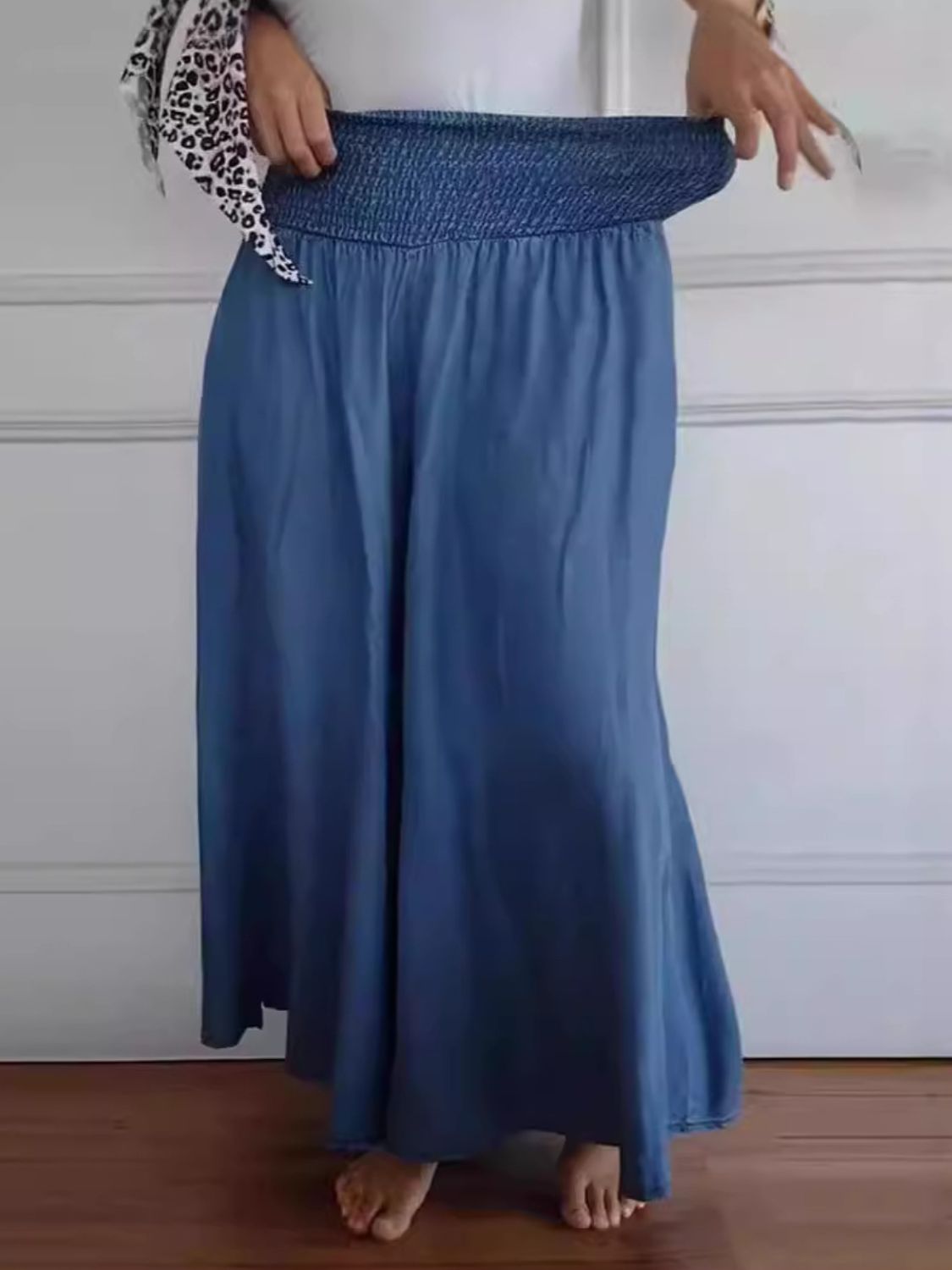 Full Size Smocked Wide Leg Pants with Pockets