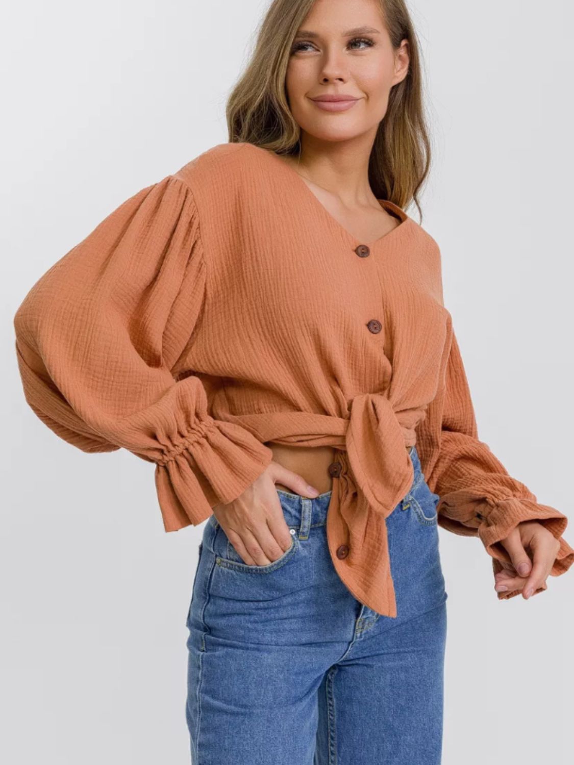 Button Up Flounce Sleeve Shirt