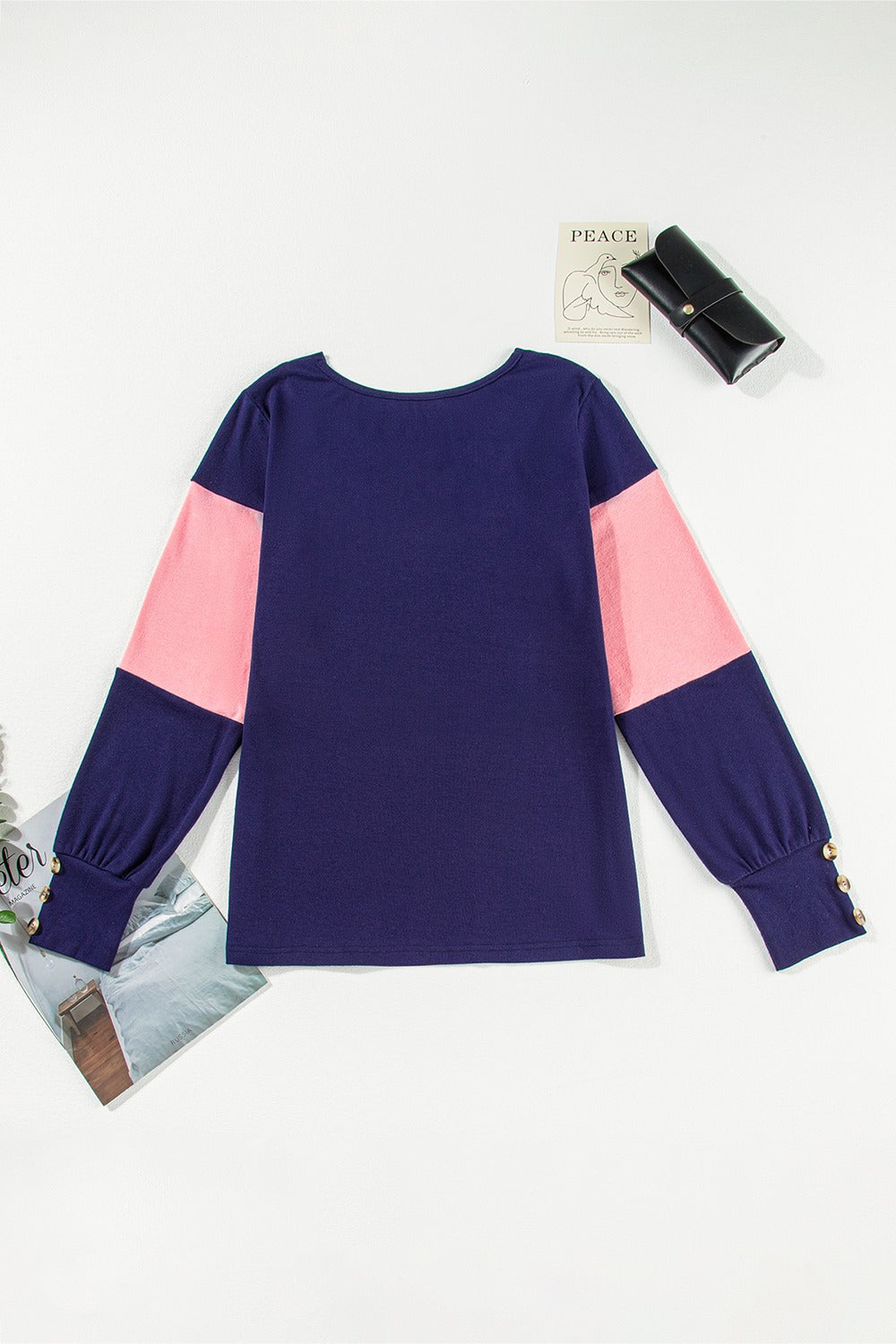 Color Block V-Neck Long Sleeve Top