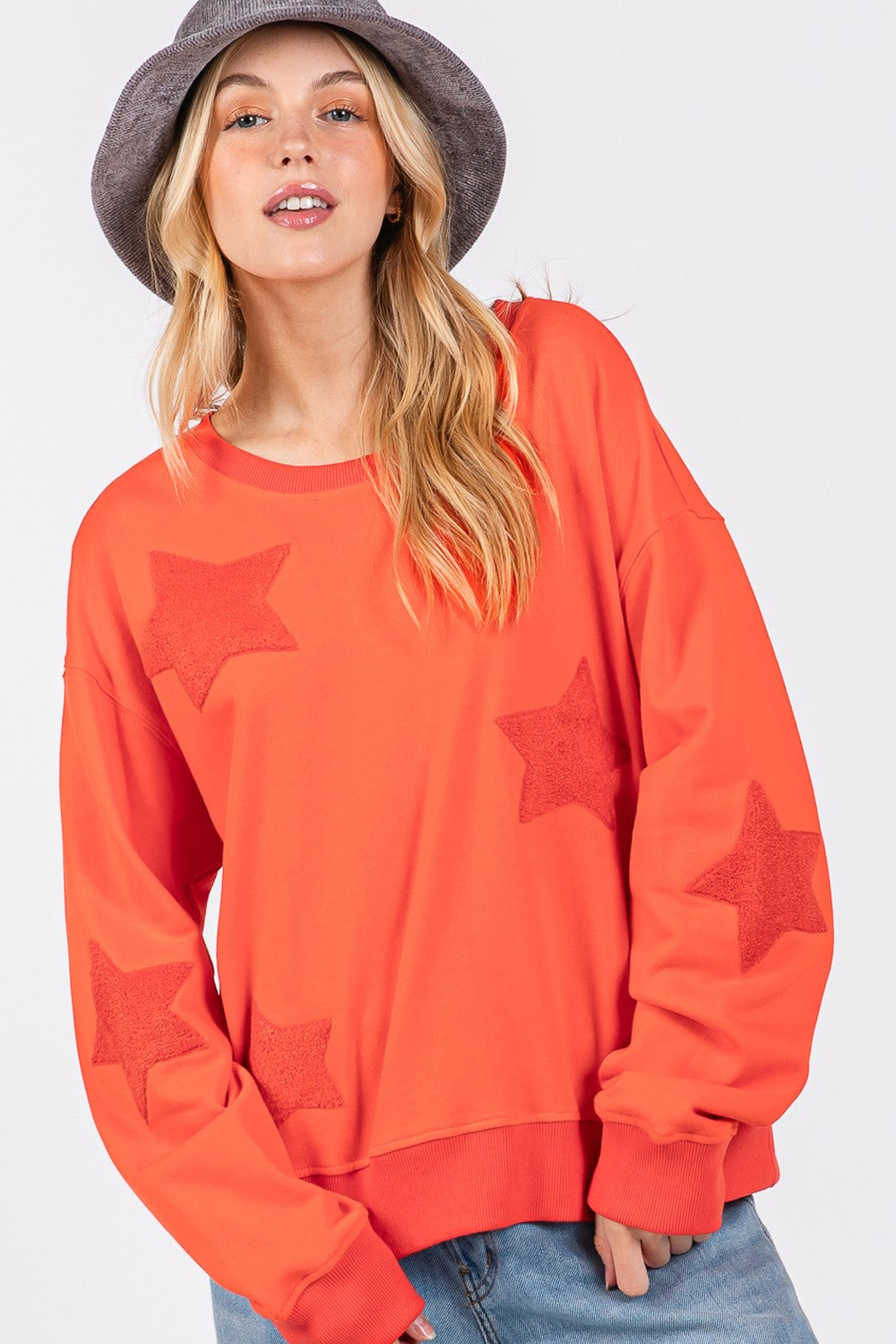 SAGE + FIG Star Patch Long Sleeve Sweatshirt