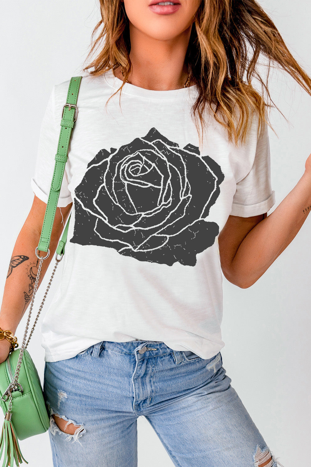 Rose Graphic Round Neck Short Sleeve T-Shirt