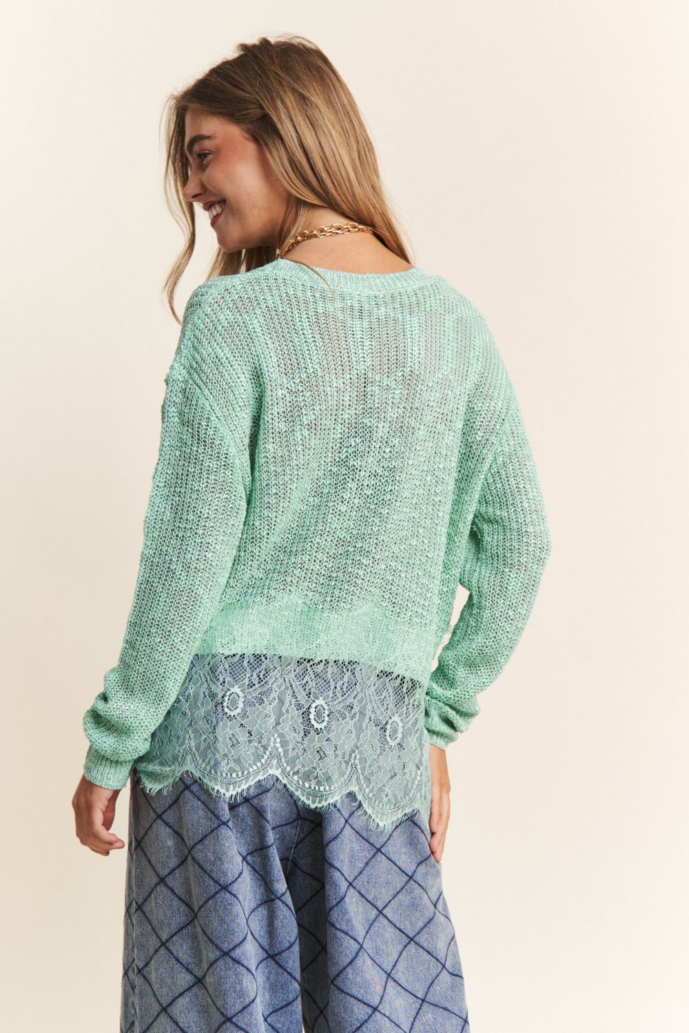 J.NNA Lace Detail Long Sleeve Knit Top