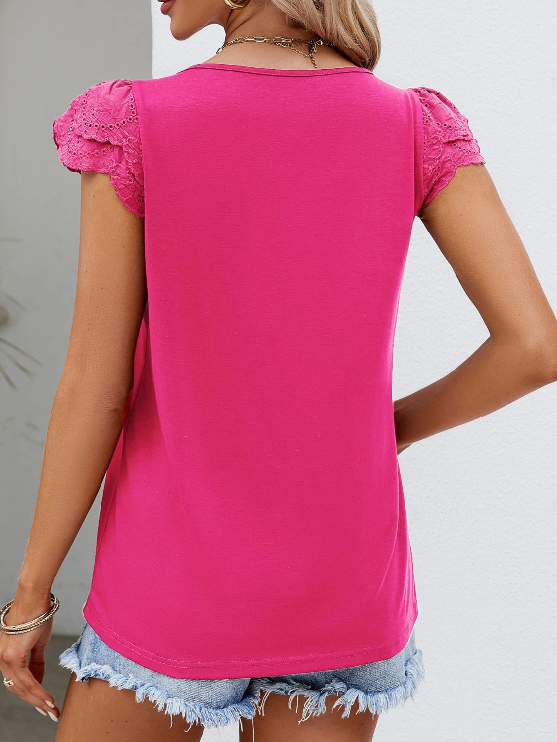 Ruffled Square Neck Cap Sleeve Blouse