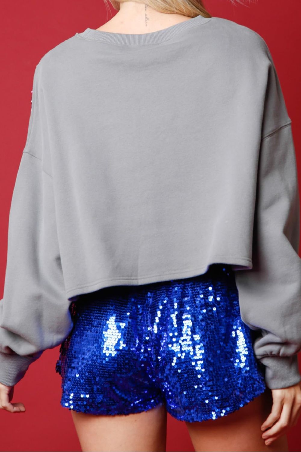 Sequin Round Neck Dropped Shoulder Sweatshirt