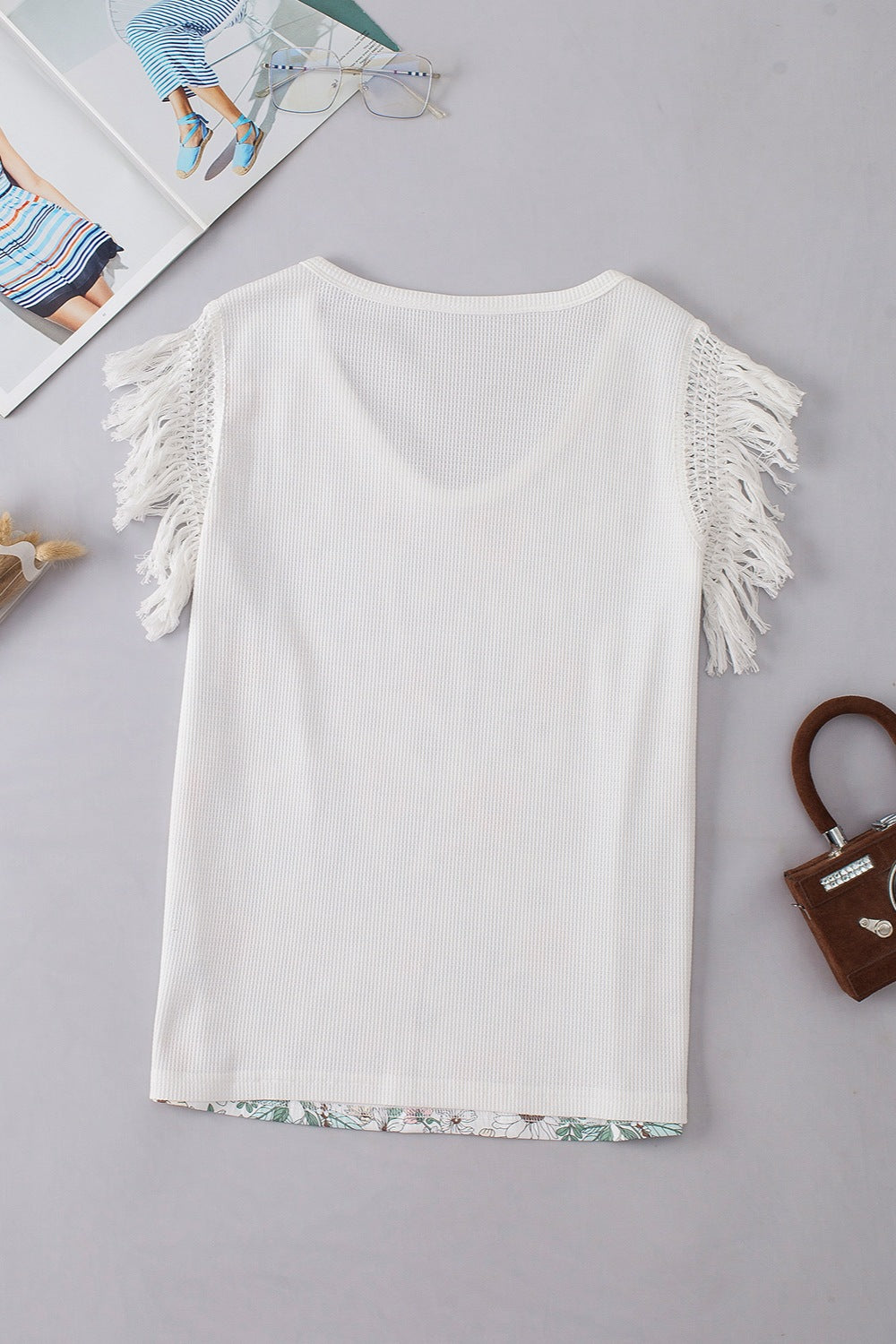 Fringe Printed V-Neck Top