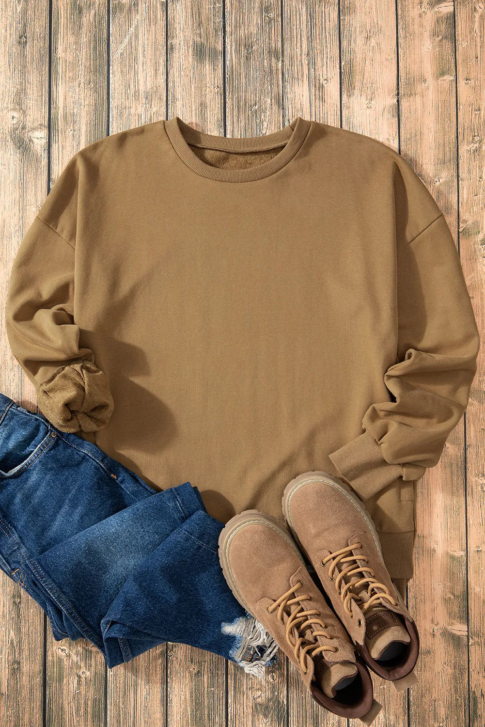 High-Low Round Neck Long Sleeve Sweatshirt