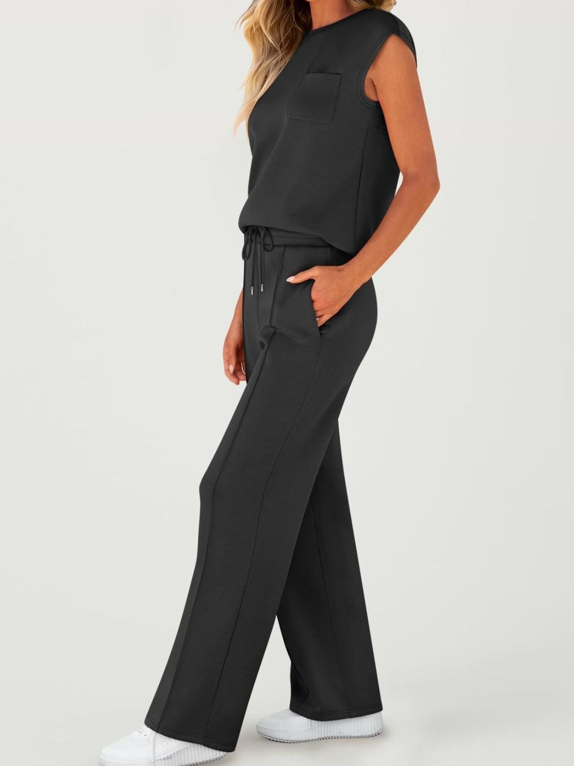 Full Size Round Neck Top and Drawstring Pants Set