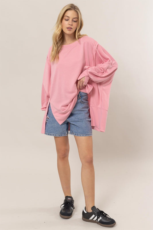 HYFVE French Terry Long Sleeve High-Low Slit Sweatshirt