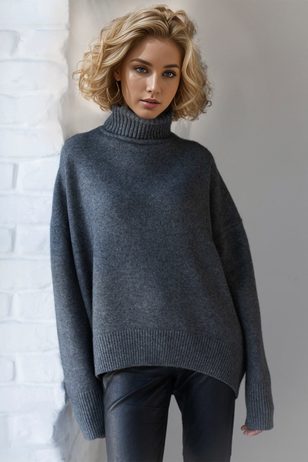 Basic Bae Turtleneck Dropped Shoulder Long Sleeve Sweater