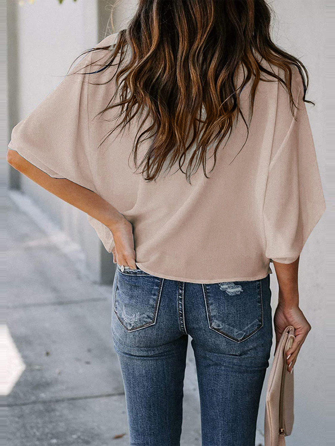 Full Size Cowl Neck Three-Quarter Sleeve Blouse