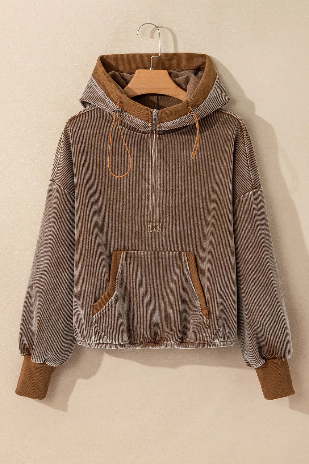 Drawstring Half Zip Long Sleeve Hoodie