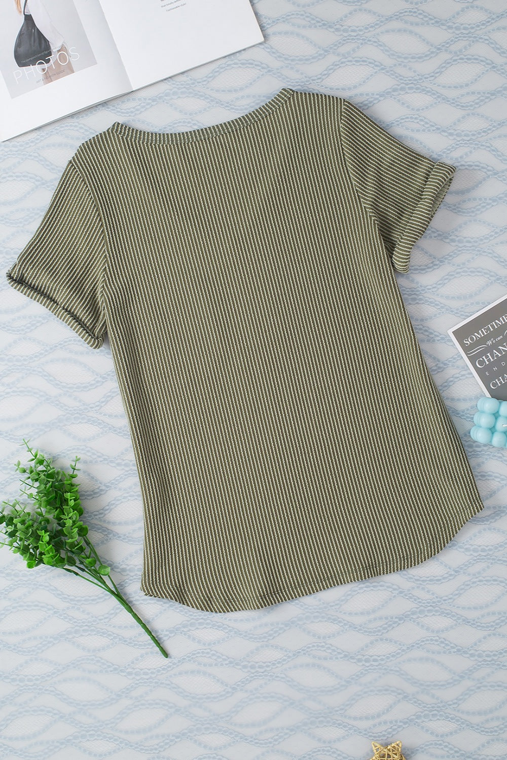 Striped V-Neck Short Sleeve T-Shirt