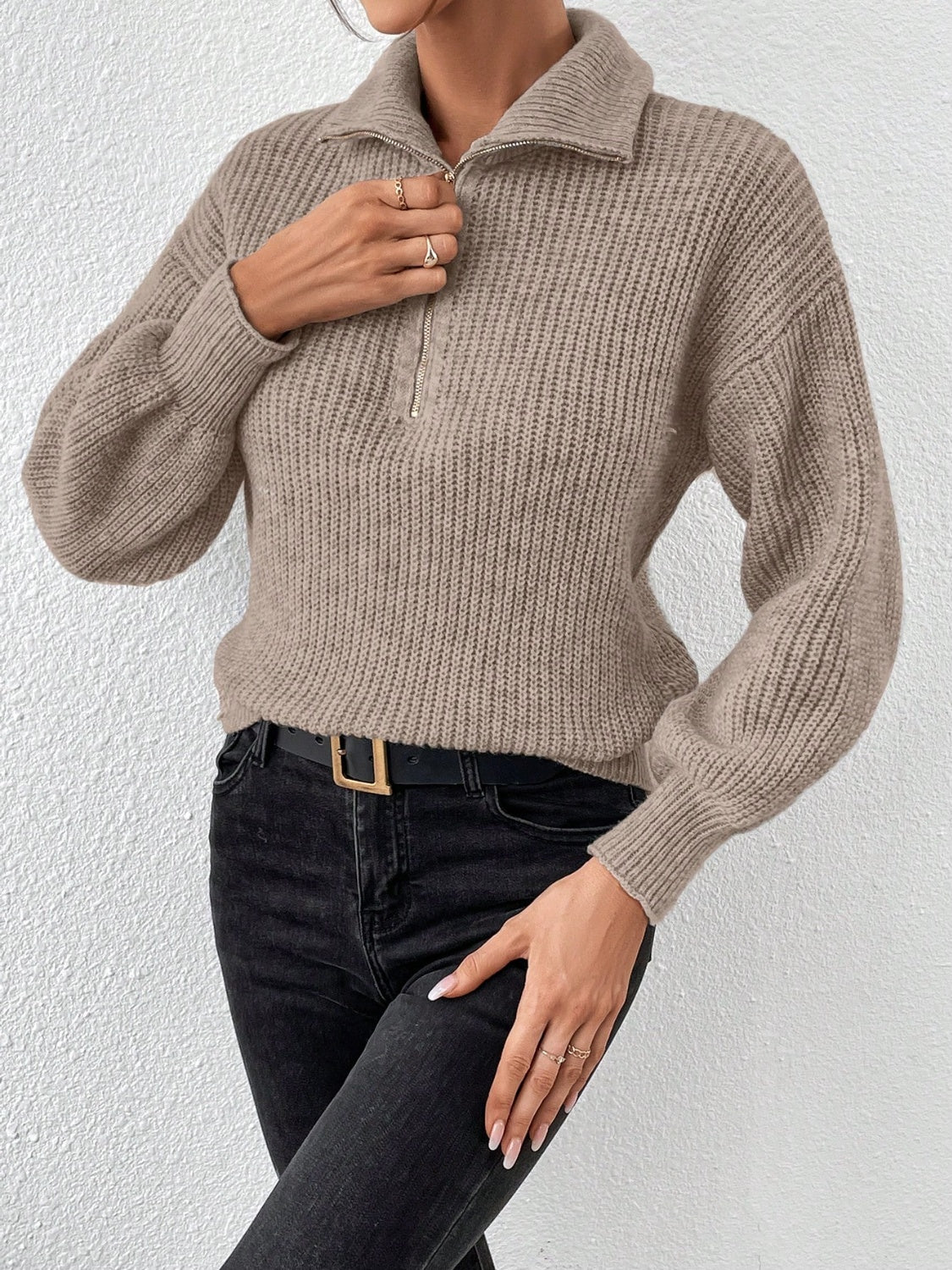 Honey Half Zip Dropped Shoulder Sweater