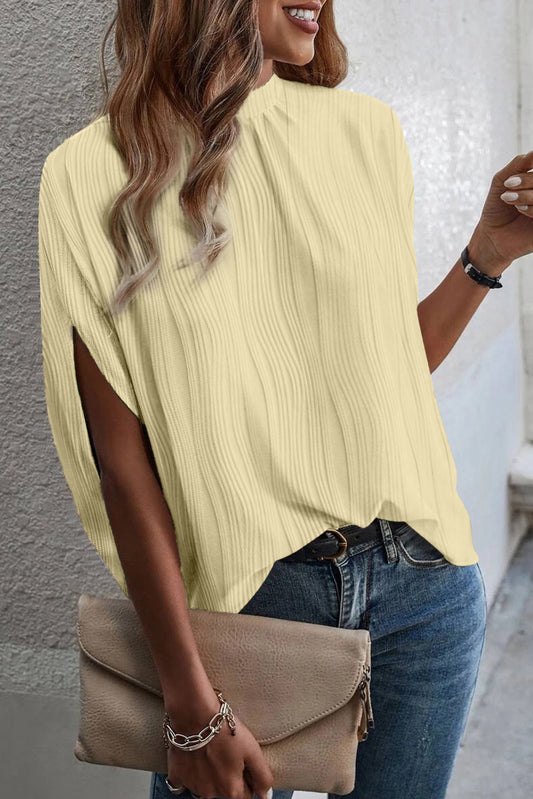 Textured Mock Neck Half Sleeve Blouse