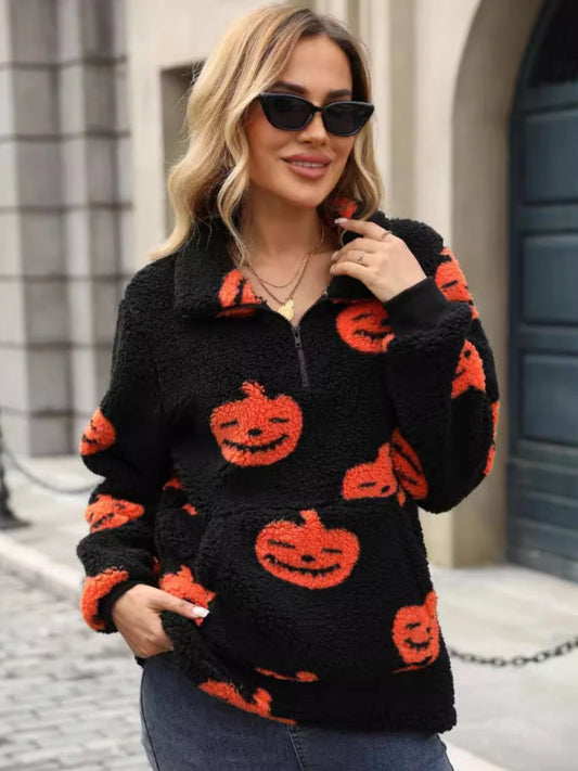 Jack-O'-Lantern Half Zip Long Sleeve Sweatshirt