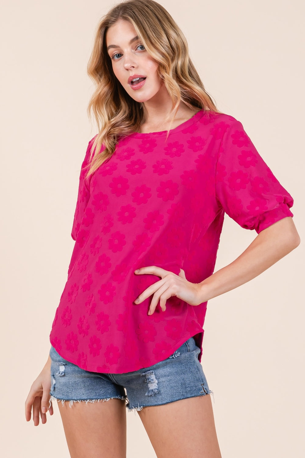 BOMBOM Textured Floral Pattern Top