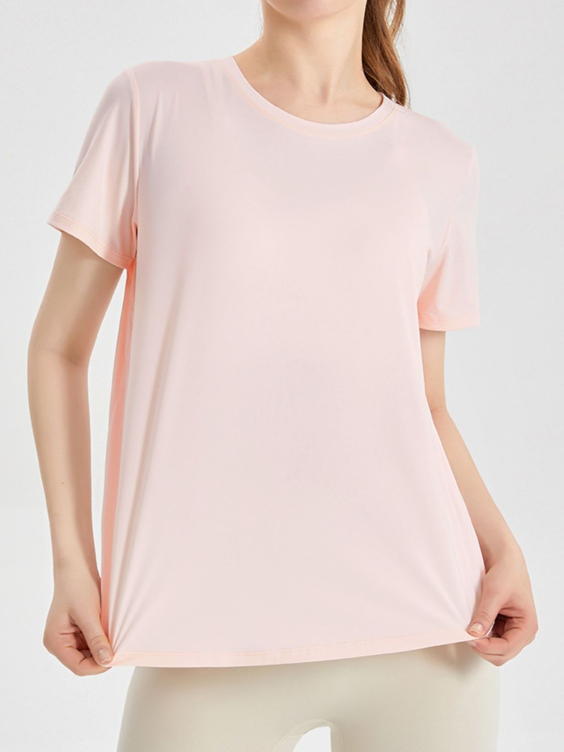 Slit Round Neck Short Sleeve Active T-Shirt