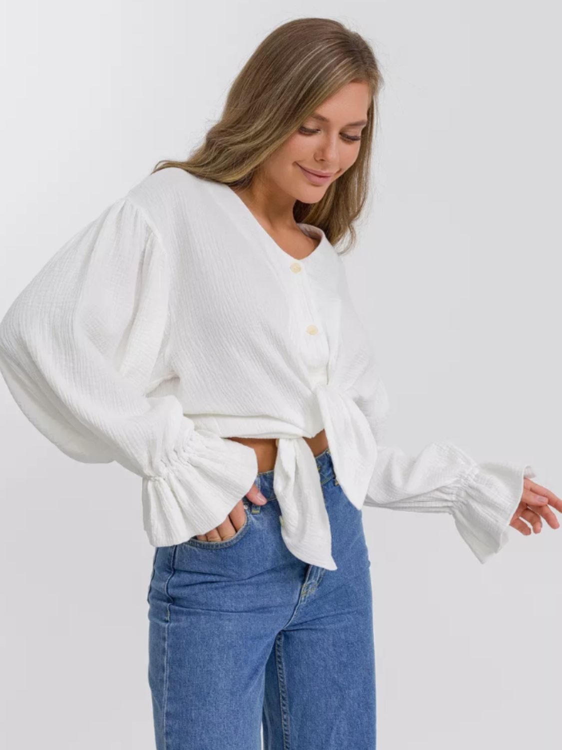 Button Up Flounce Sleeve Shirt