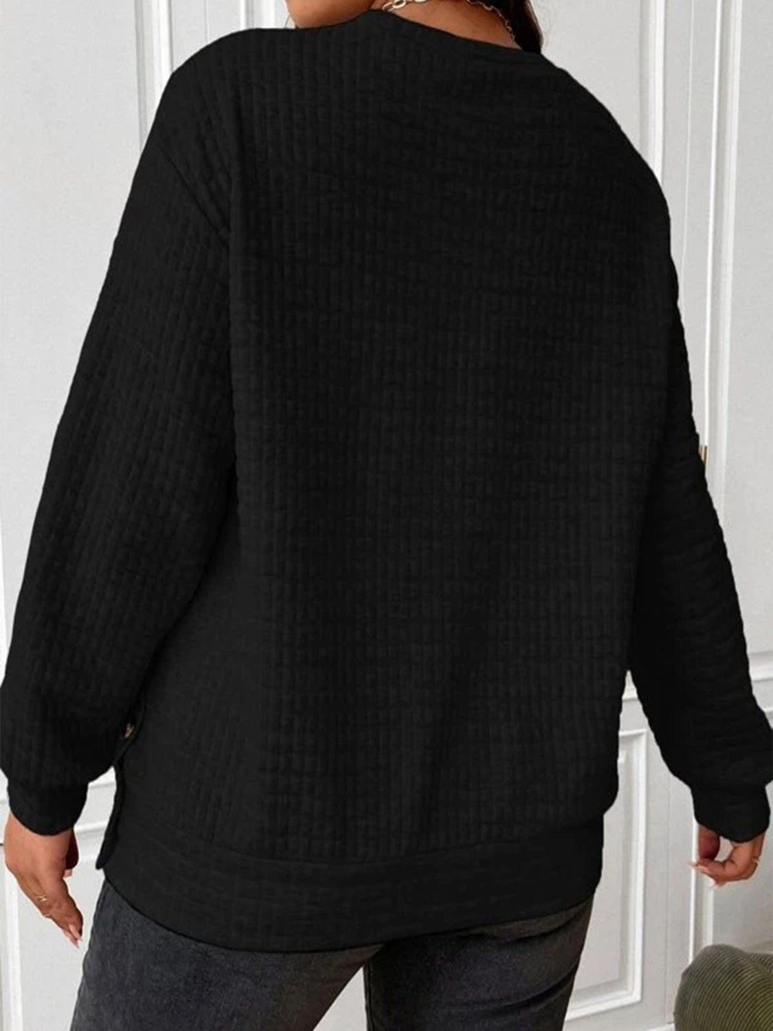 Texture Round Neck Long Sleeve Sweatshirt