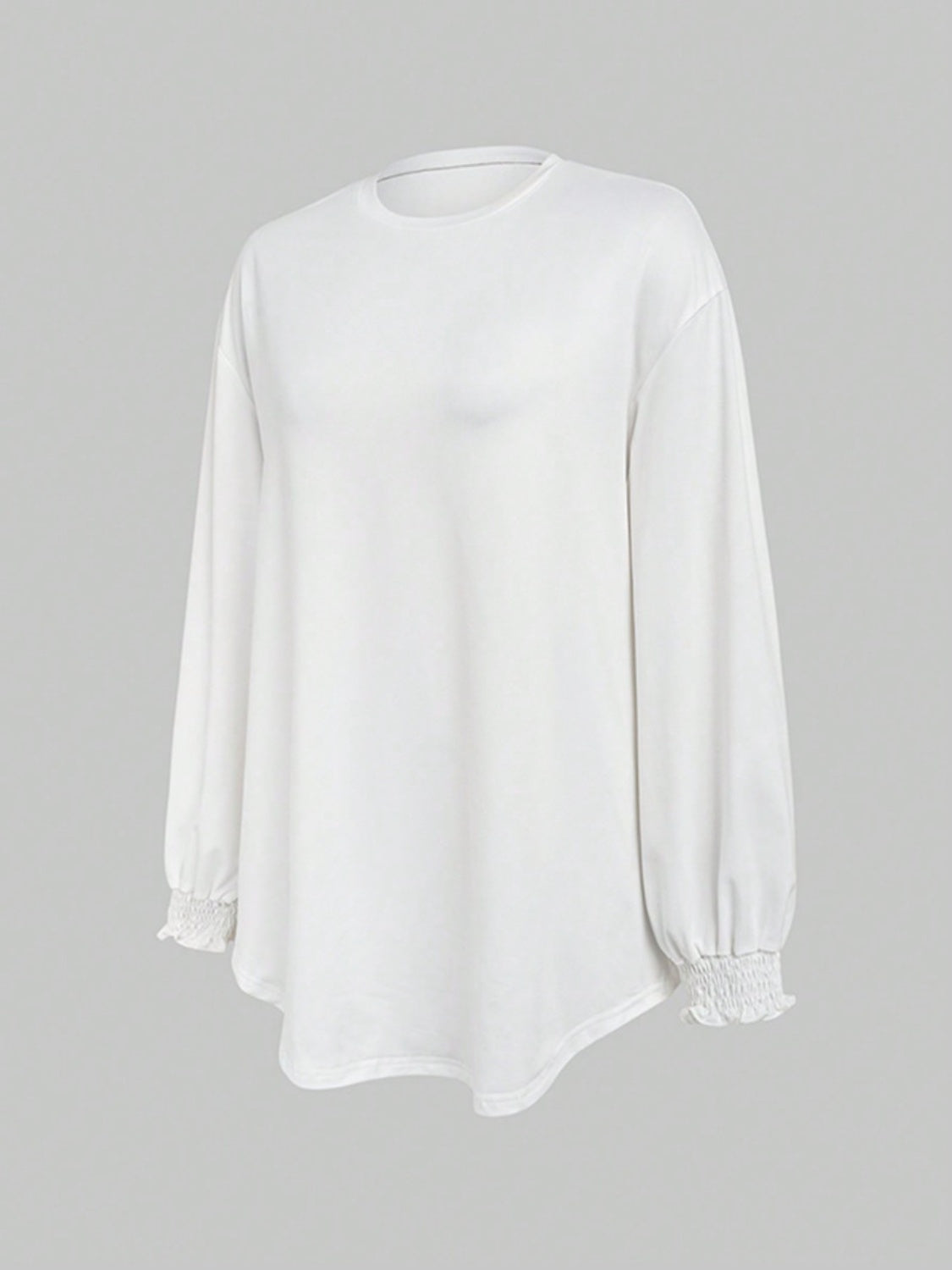 Smocked Cuff Round Neck Long Sleeve T-Shirt