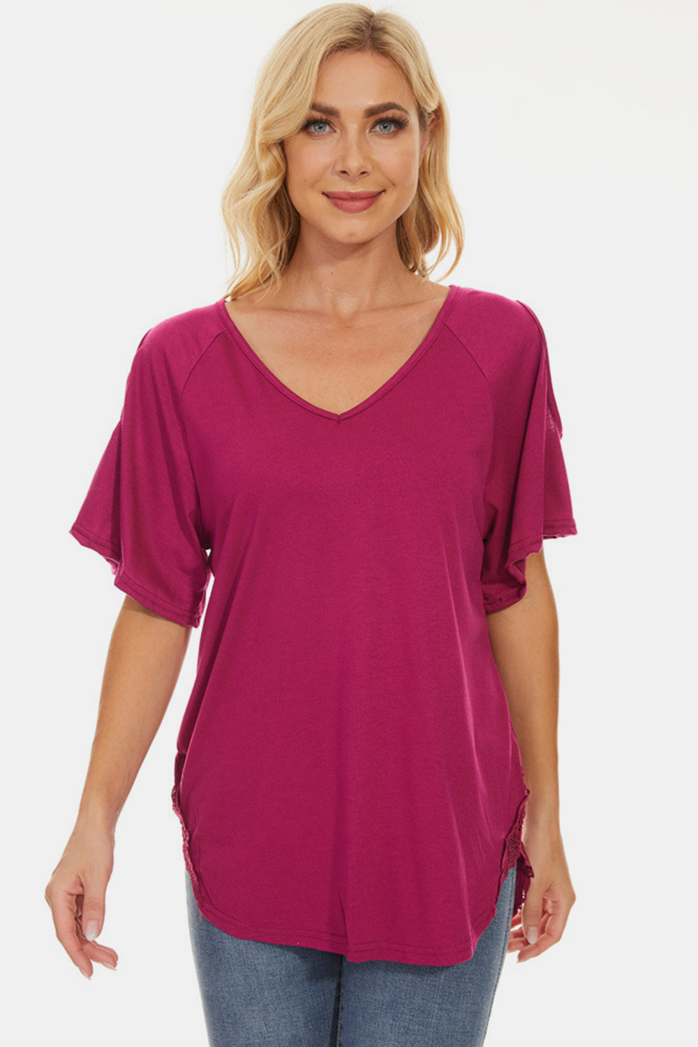 Cutout V-Neck Short Sleeve T-Shirt