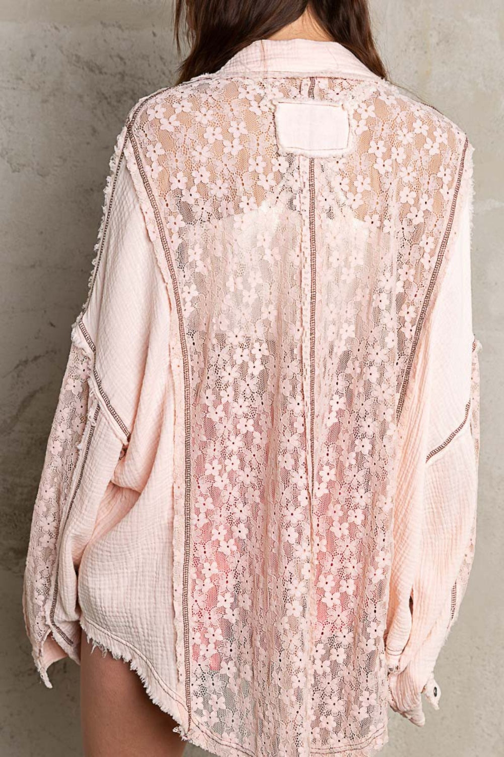 POL Oversize Lace Button-Down Shirt