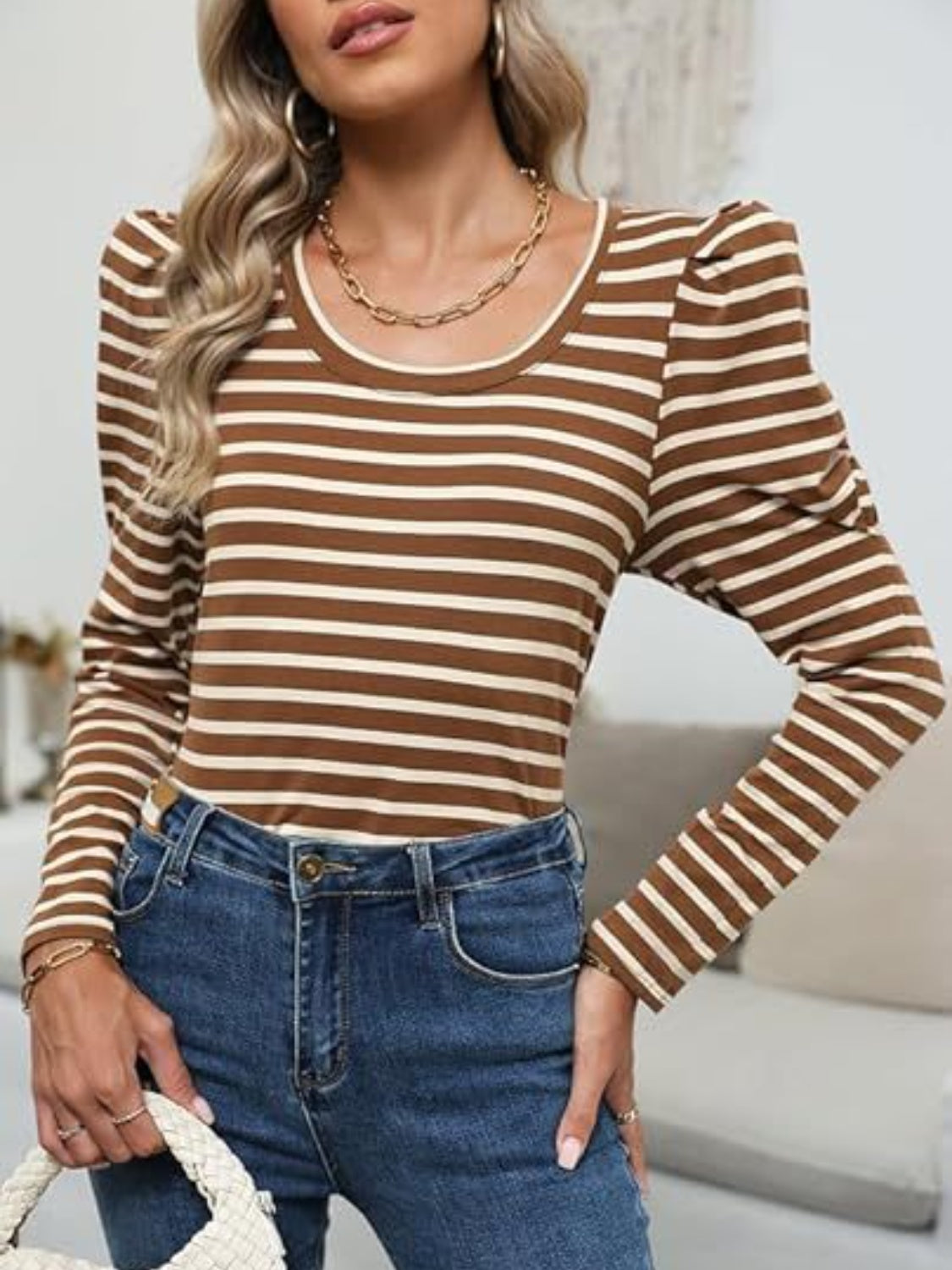 Striped Round Neck Long Sleeve T-Shirt