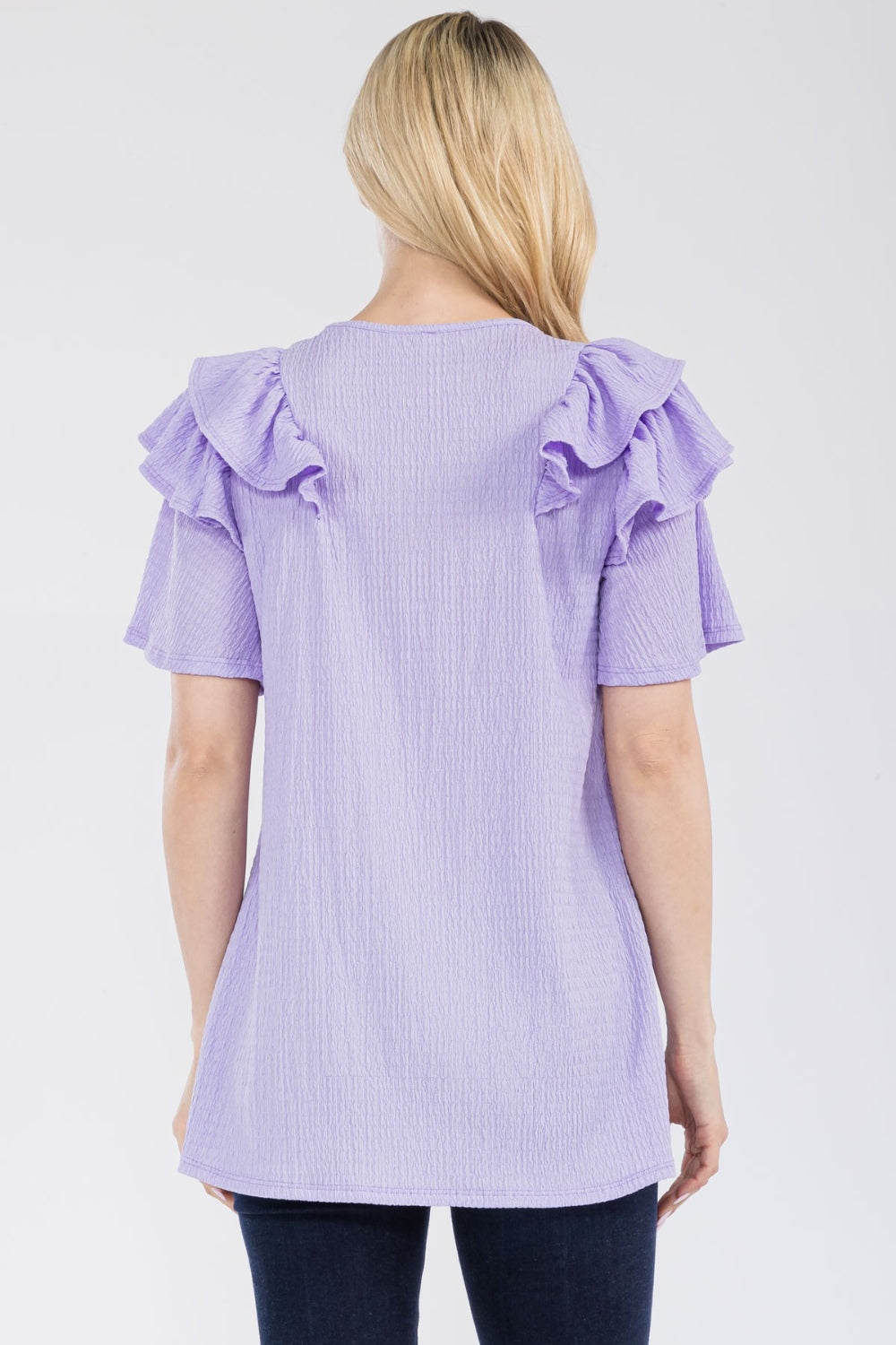 Celeste Full Size Ruffle Layered Short Sleeve Texture Top