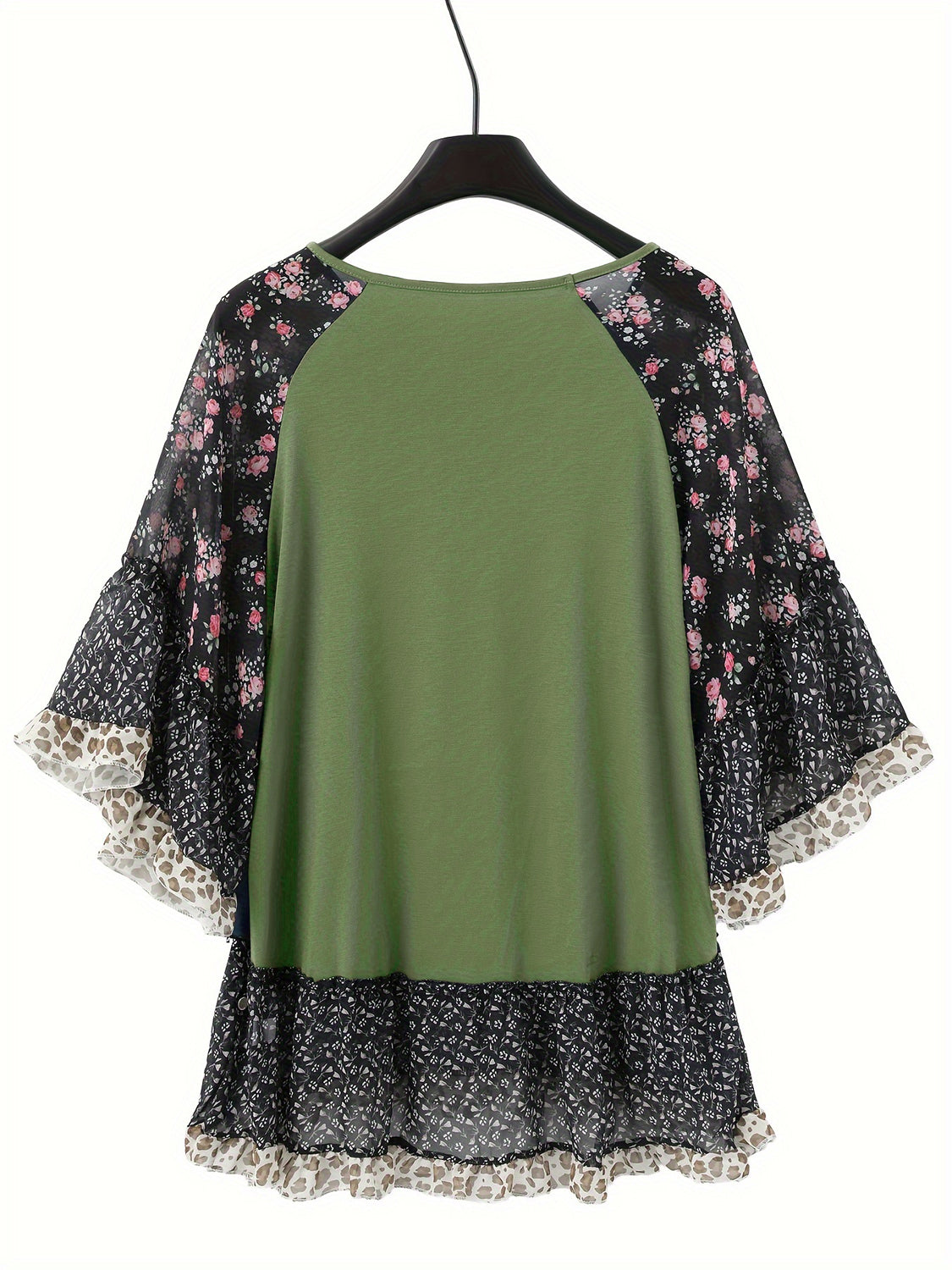 Full Size Frill Printed Round Neck Half Sleeve Blouse