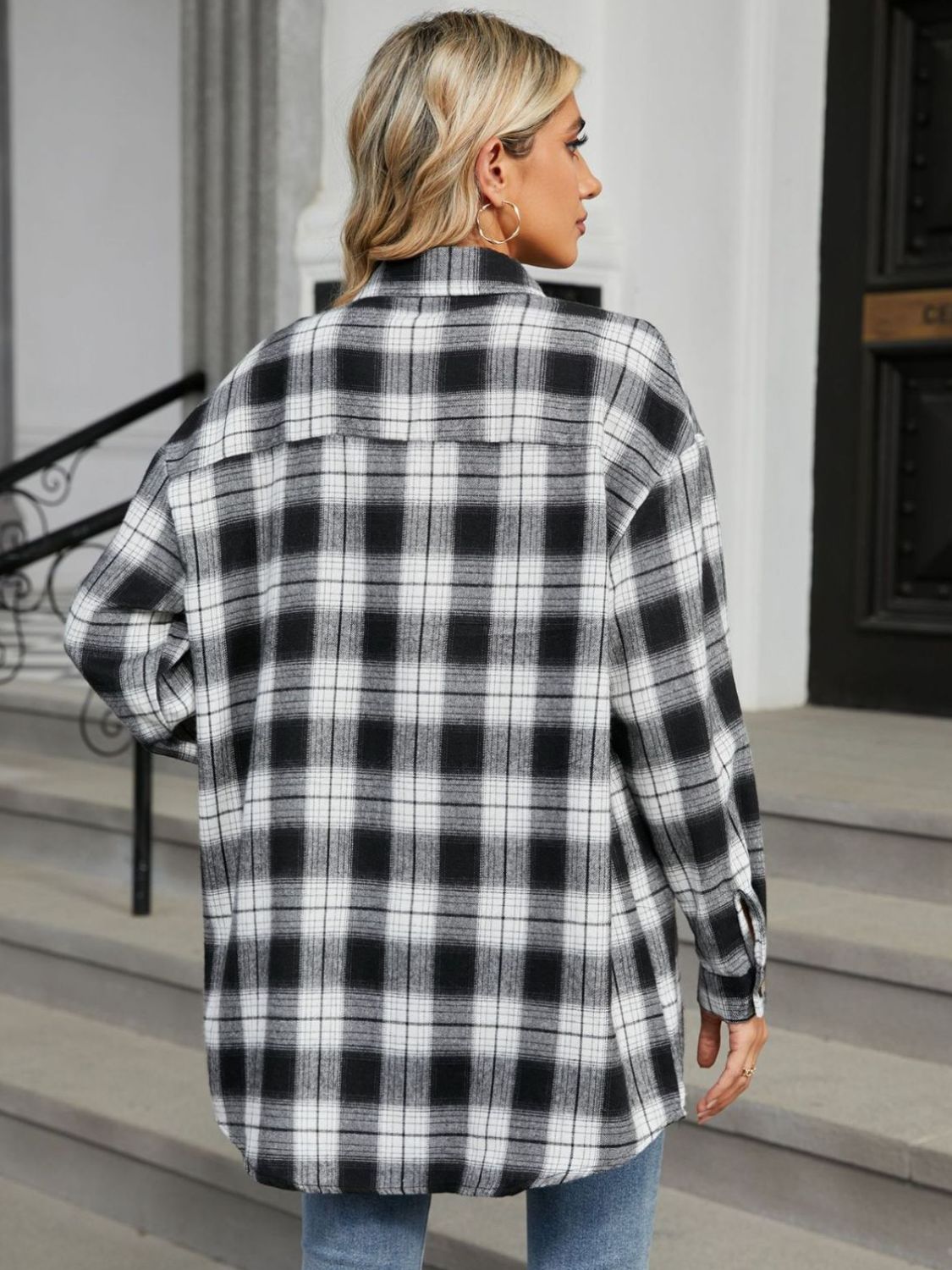 Plaid Collared Neck Long Sleeve Shirt