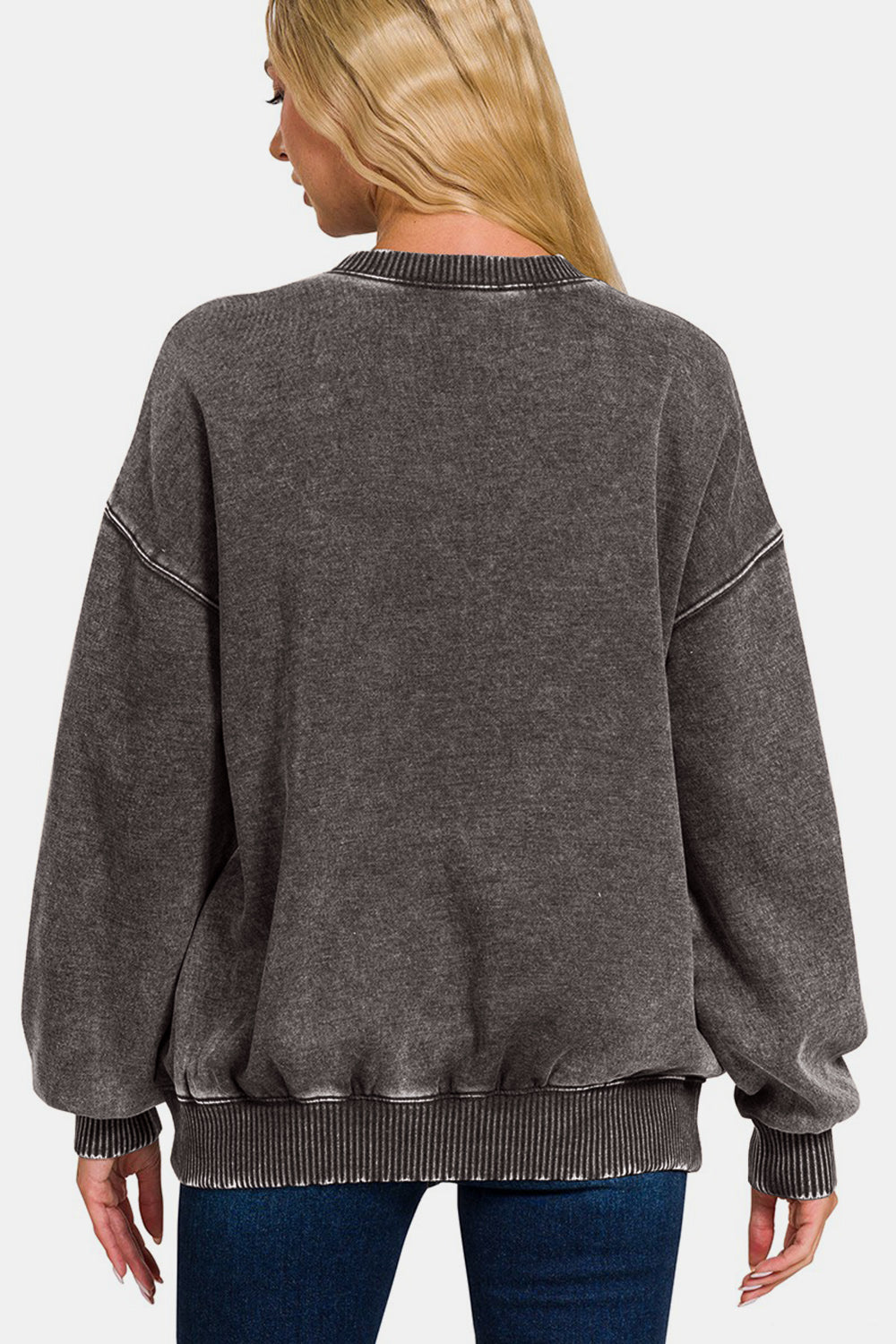 Zenana Full Size Acid Wash Fleece Long Sleeve Sweatshirt