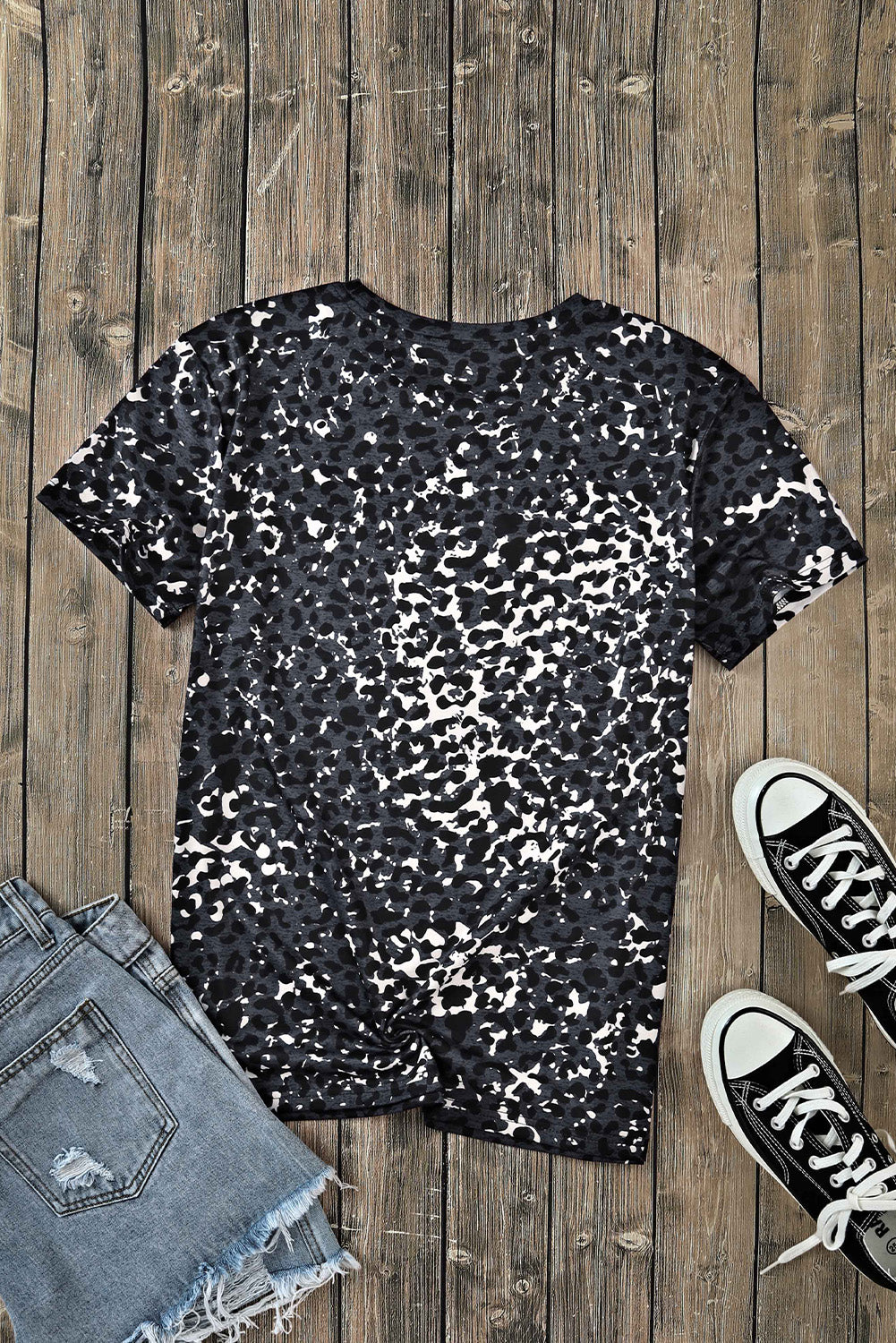 Leopard Round Neck Short Sleeve T-Shirt