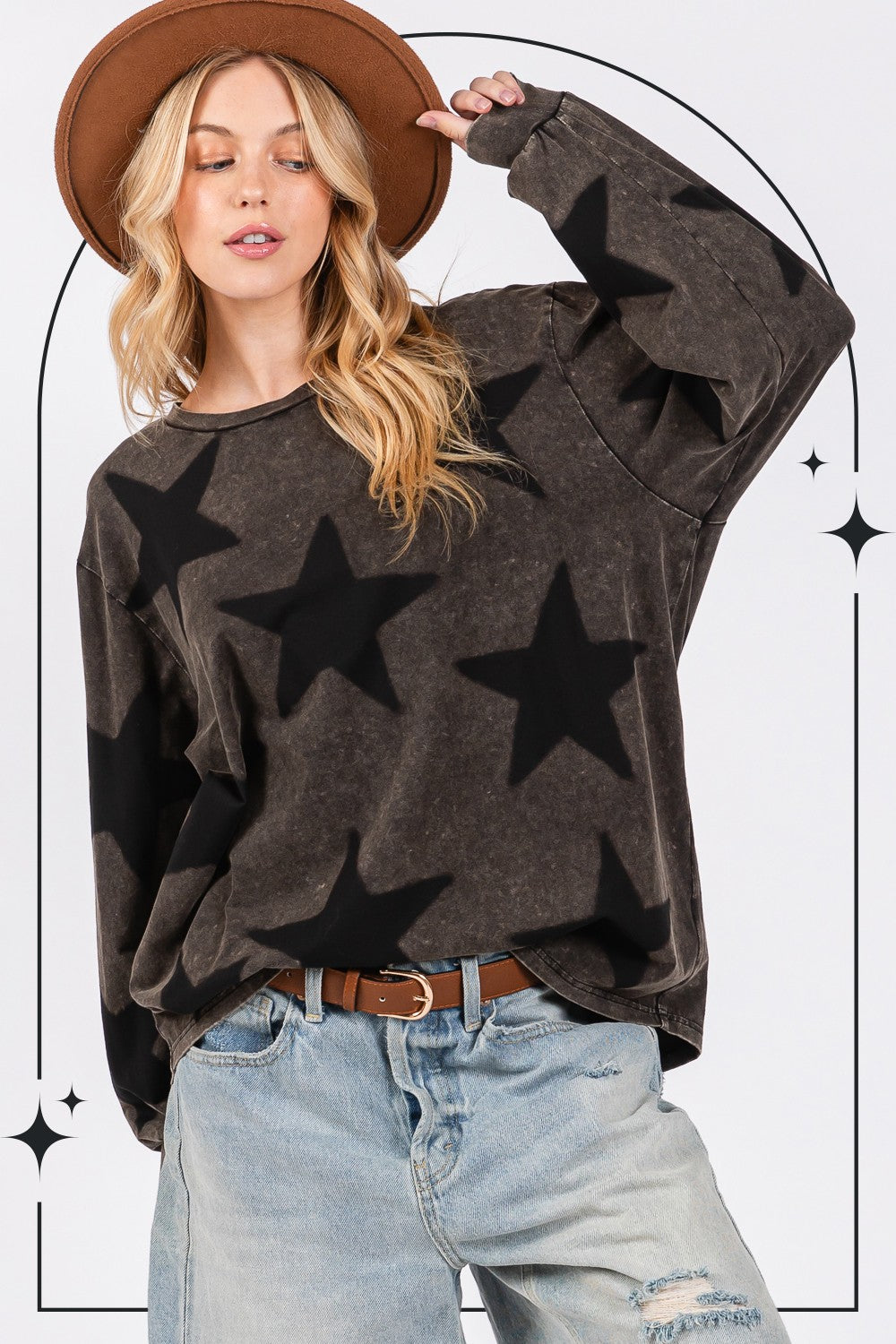 SAGE + FIG Mineral Wash Star Pattern T-Shirt