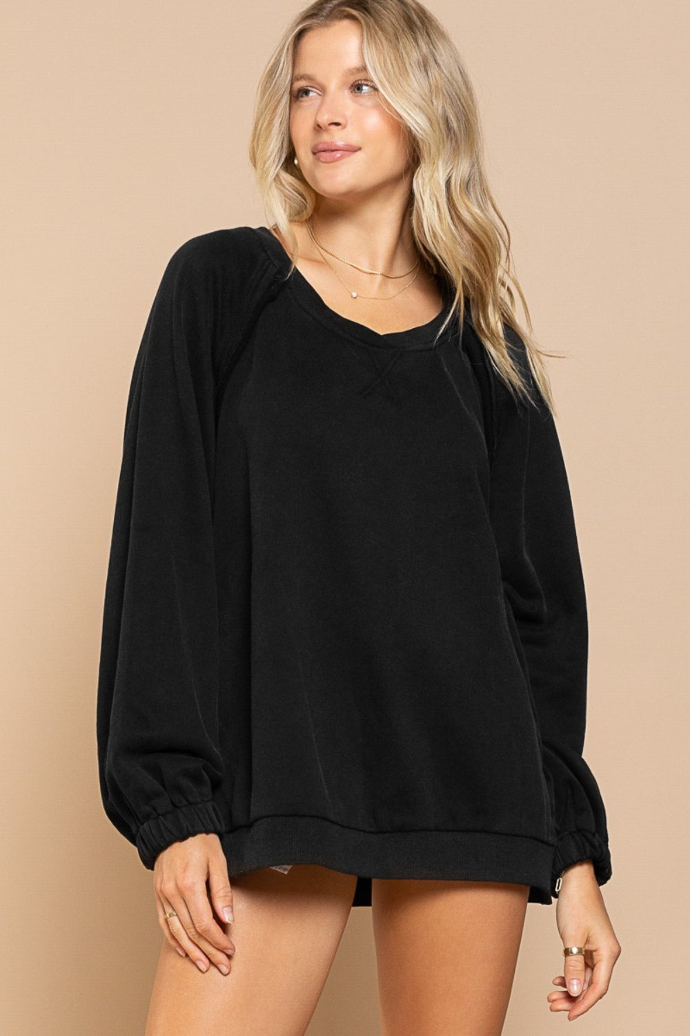 POL Back Cross Strap Detail Balloon Sleeve Sweatshirt