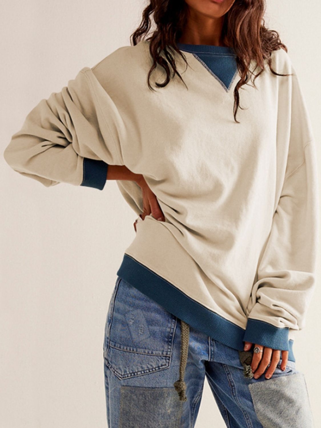 Contrast Dropped Shoulder Long Sleeve Sweatshirt