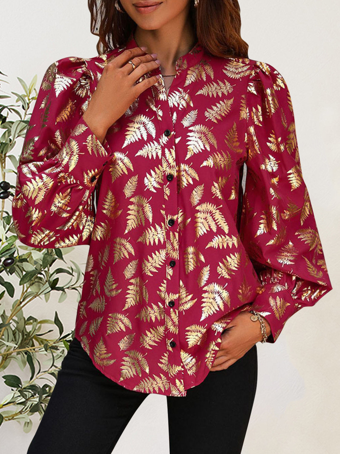 Printed Notched Long Sleeve Shirt